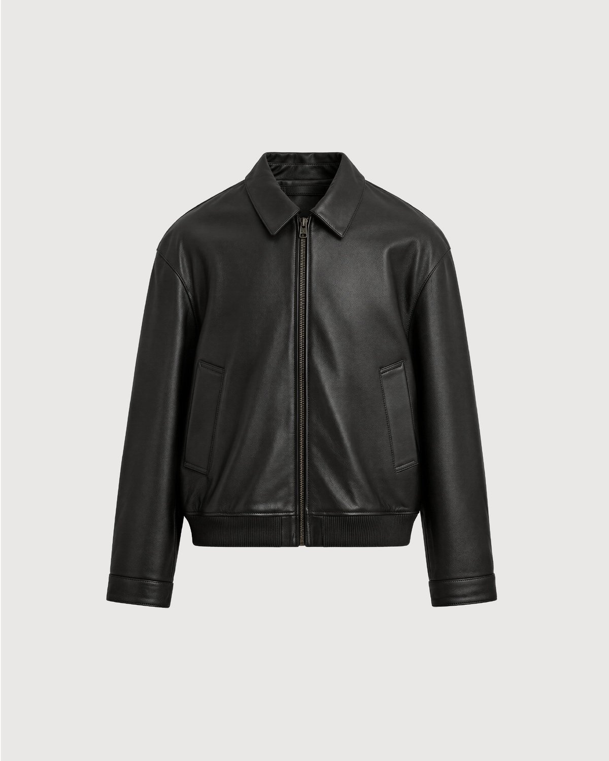 DRAKE Black Collared Leather Jacket - Front