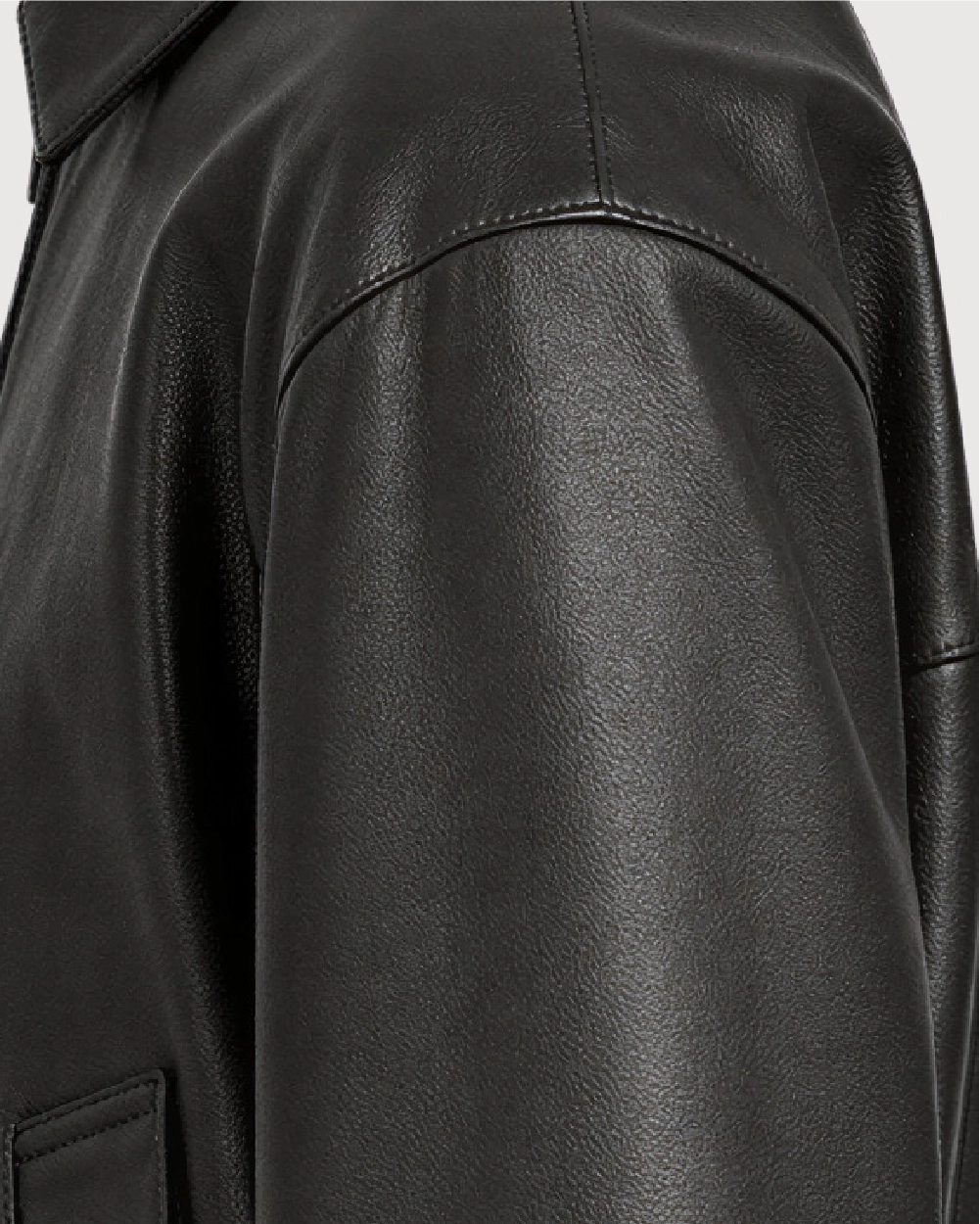 DRAKE Black Collared Leather Jacket - Grain