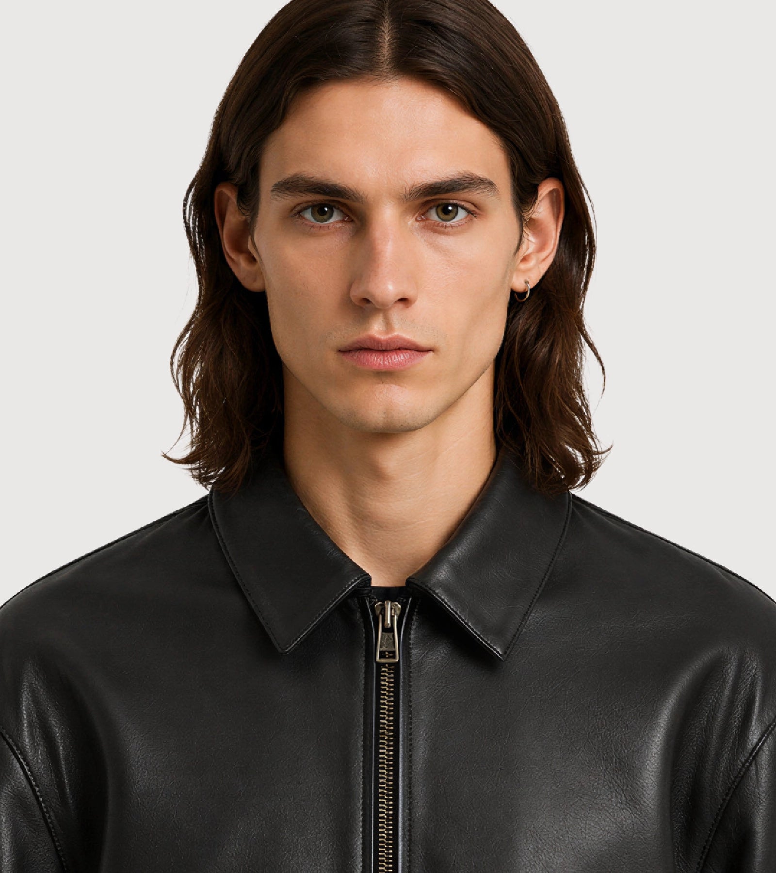 DRAKE Black Collared Leather Jacket - Zoom