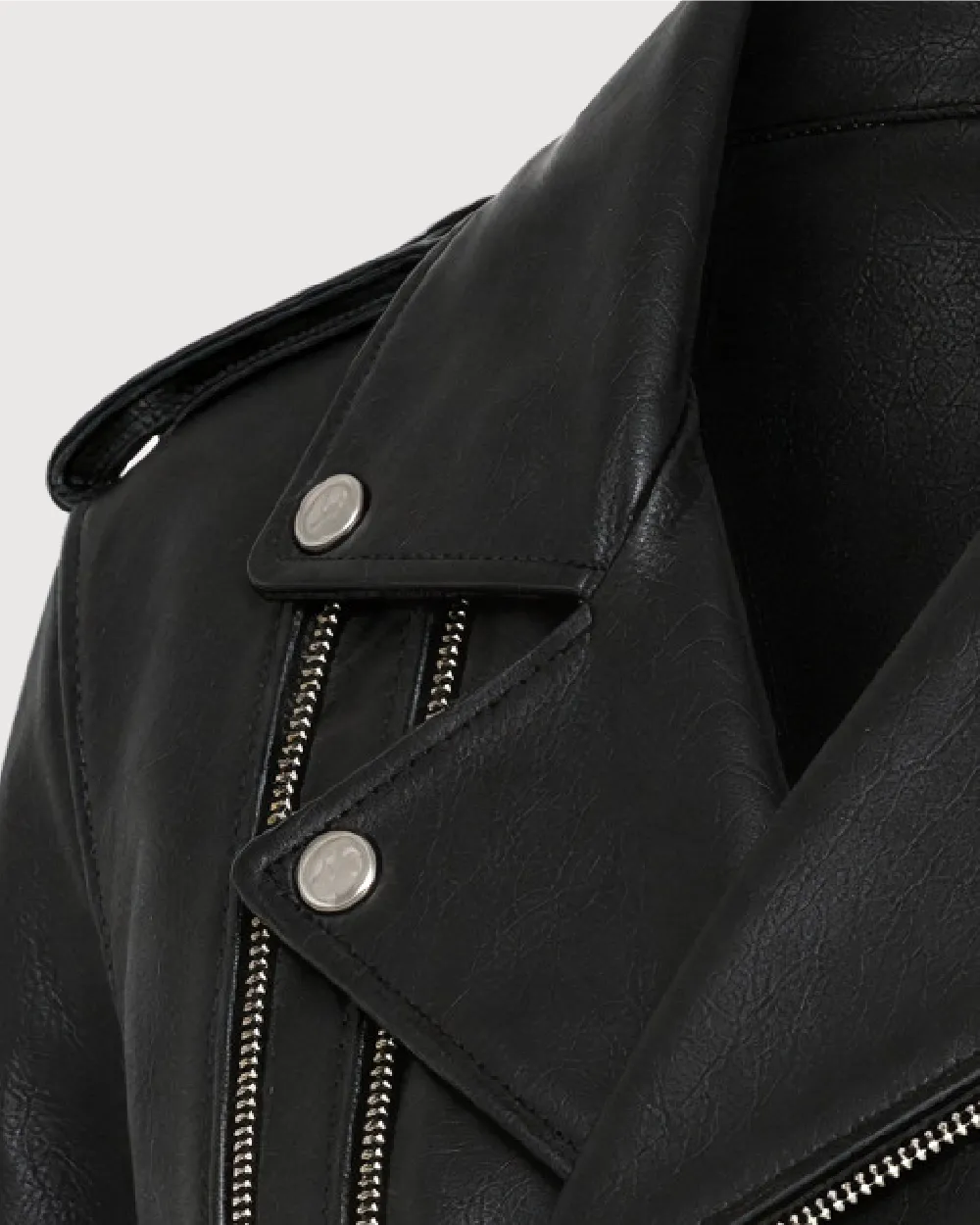 ELARA Black Cropped Biker Leather Jacket - Collar