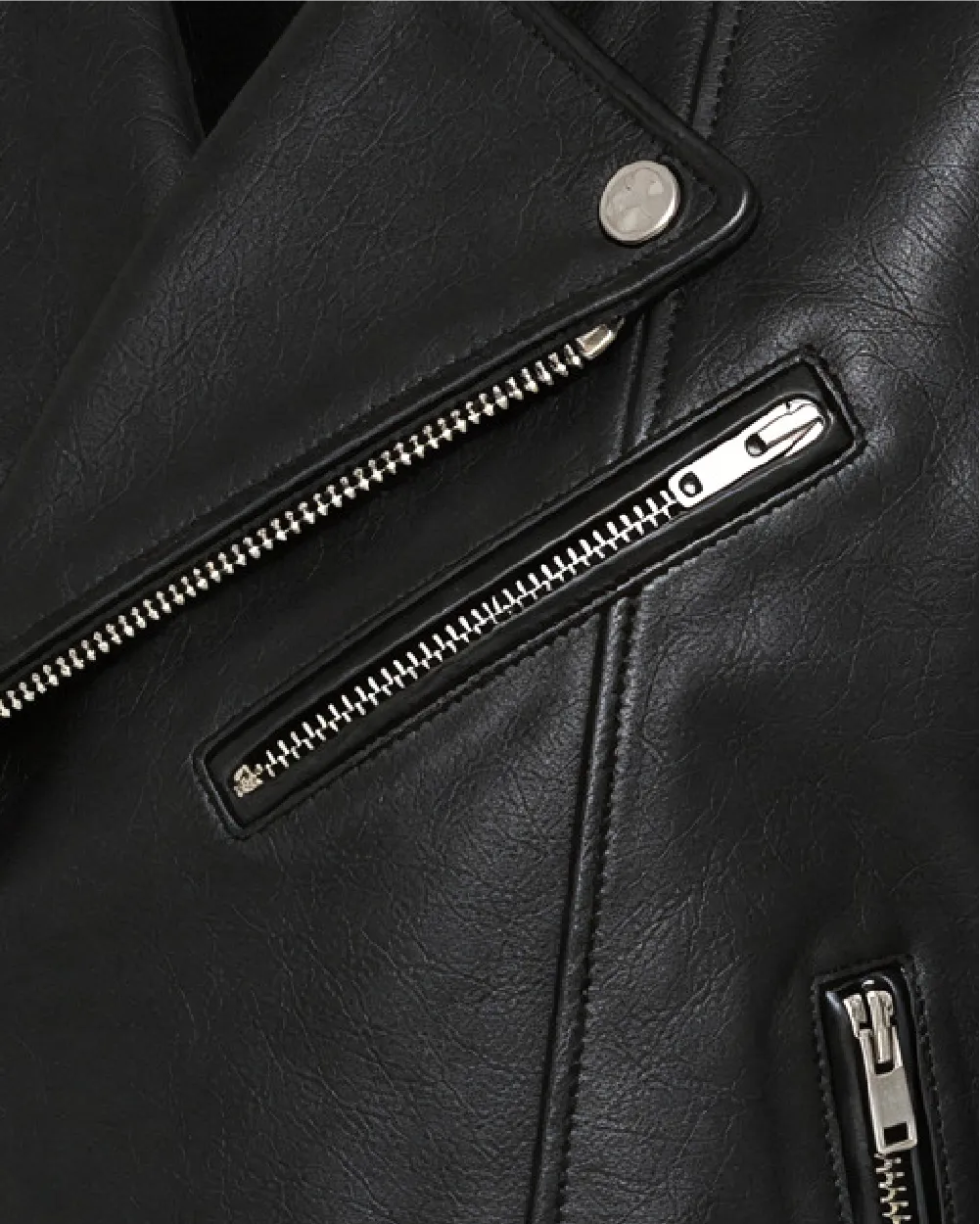 ELARA Black Cropped Biker Leather Jacket - Pocket