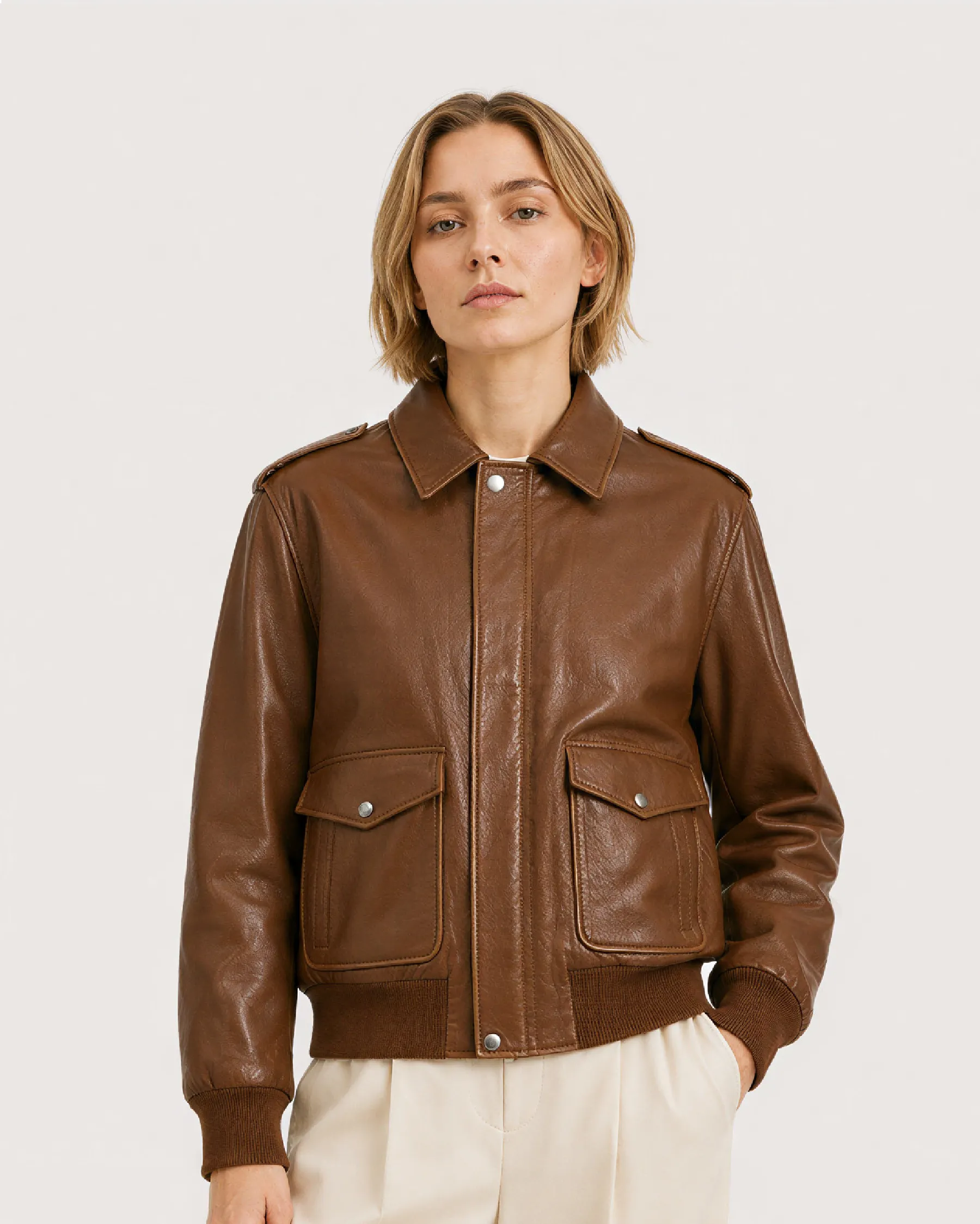 HALEN Brown Leather Flight Bomber Jacket