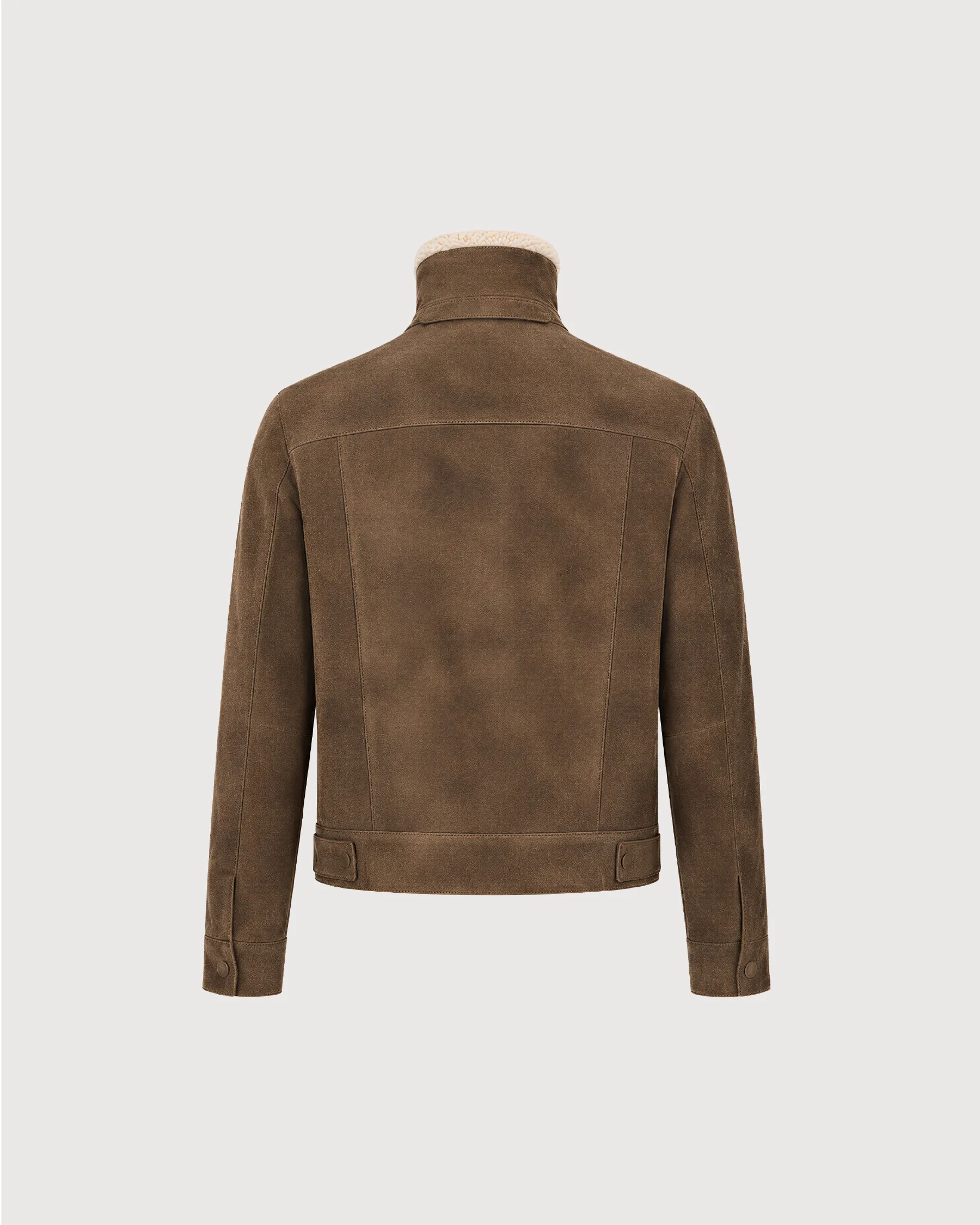 HOLT Brown Suede Shearling Trucker Jacket - Back