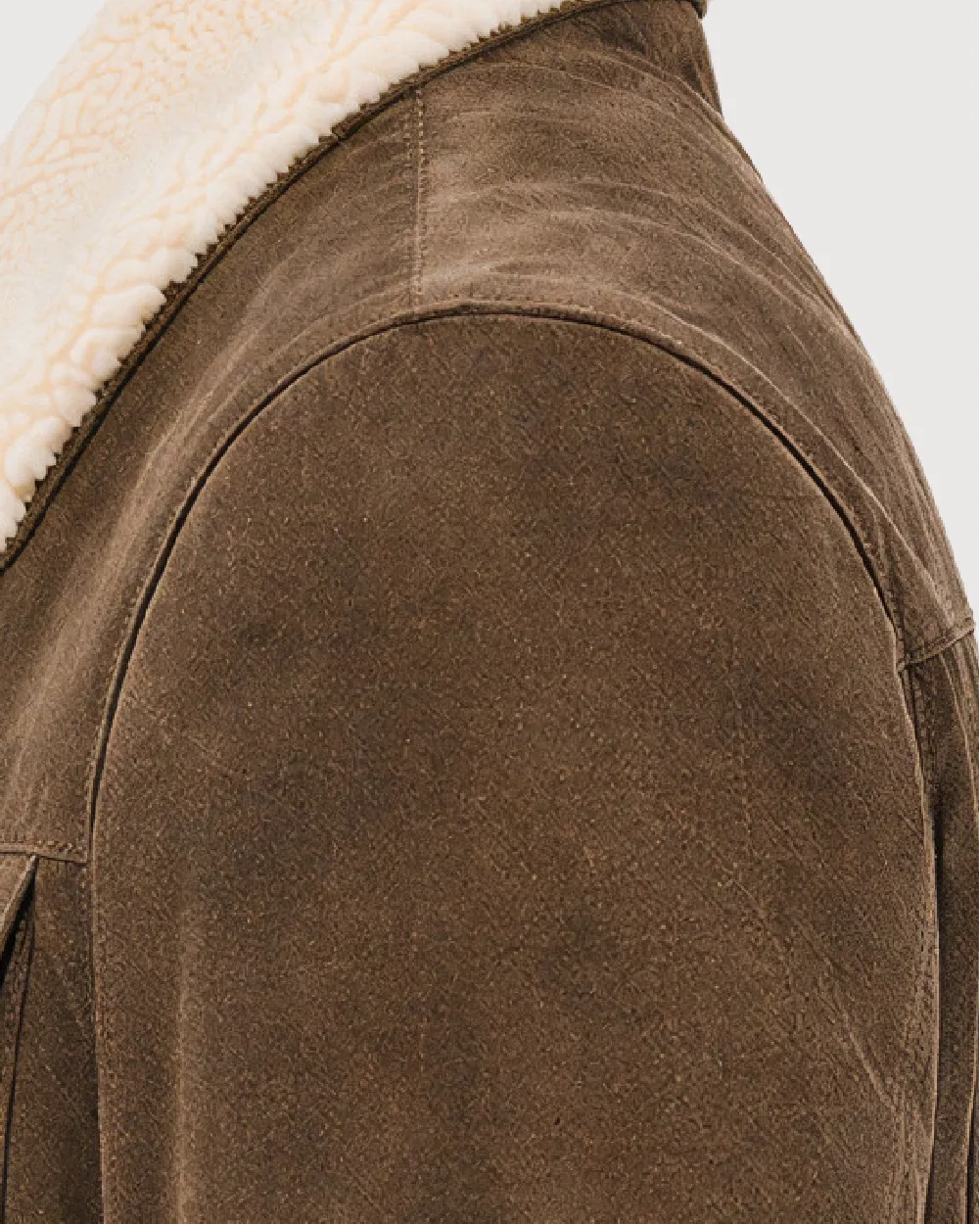 HOLT Brown Suede Shearling Trucker Jacket - Brushed Suede