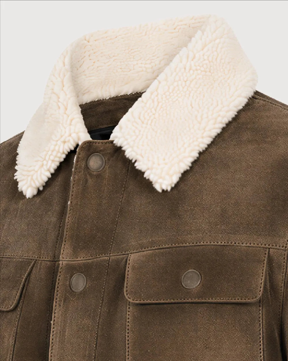 HOLT Brown Suede Shearling Trucker Jacket - Shearling Collar