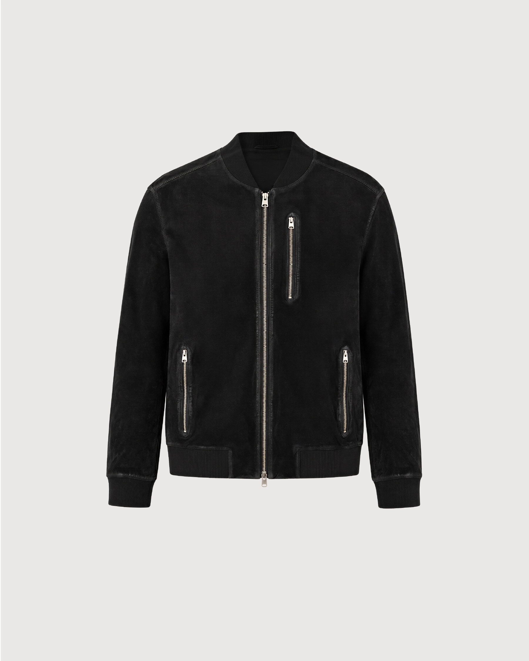 KELLAN Black Suede Bomber Leather Jacket - Front