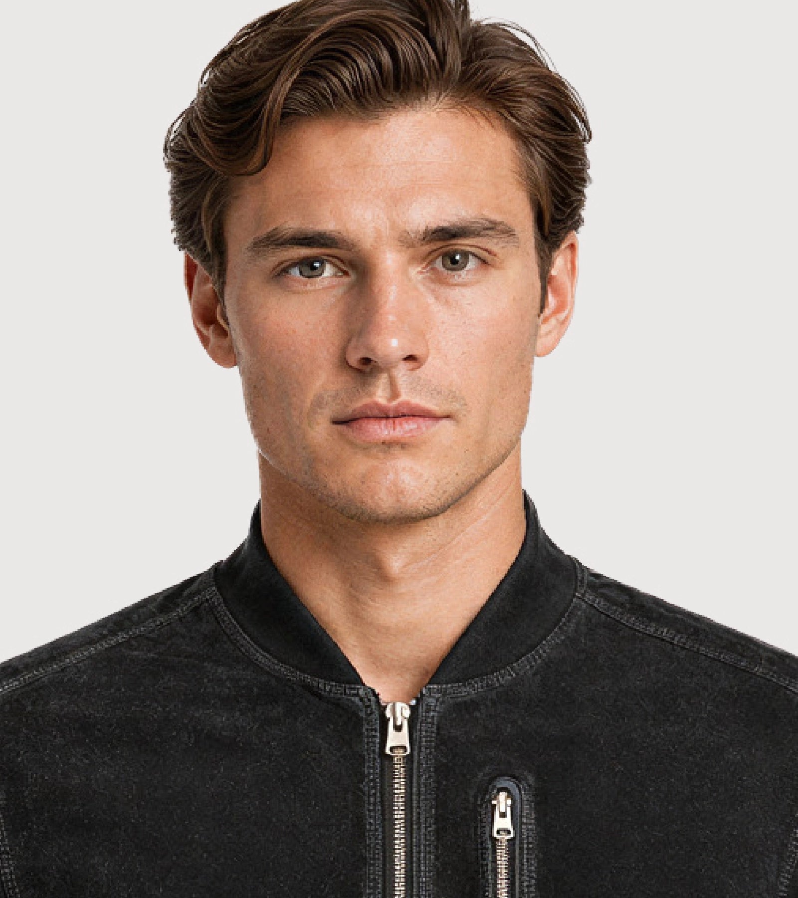 KELLAN Black Suede Bomber Leather Jacket - Zoom