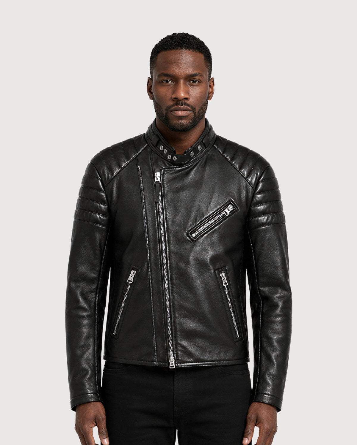 KNOX Black Quilted Biker Leather Jacket