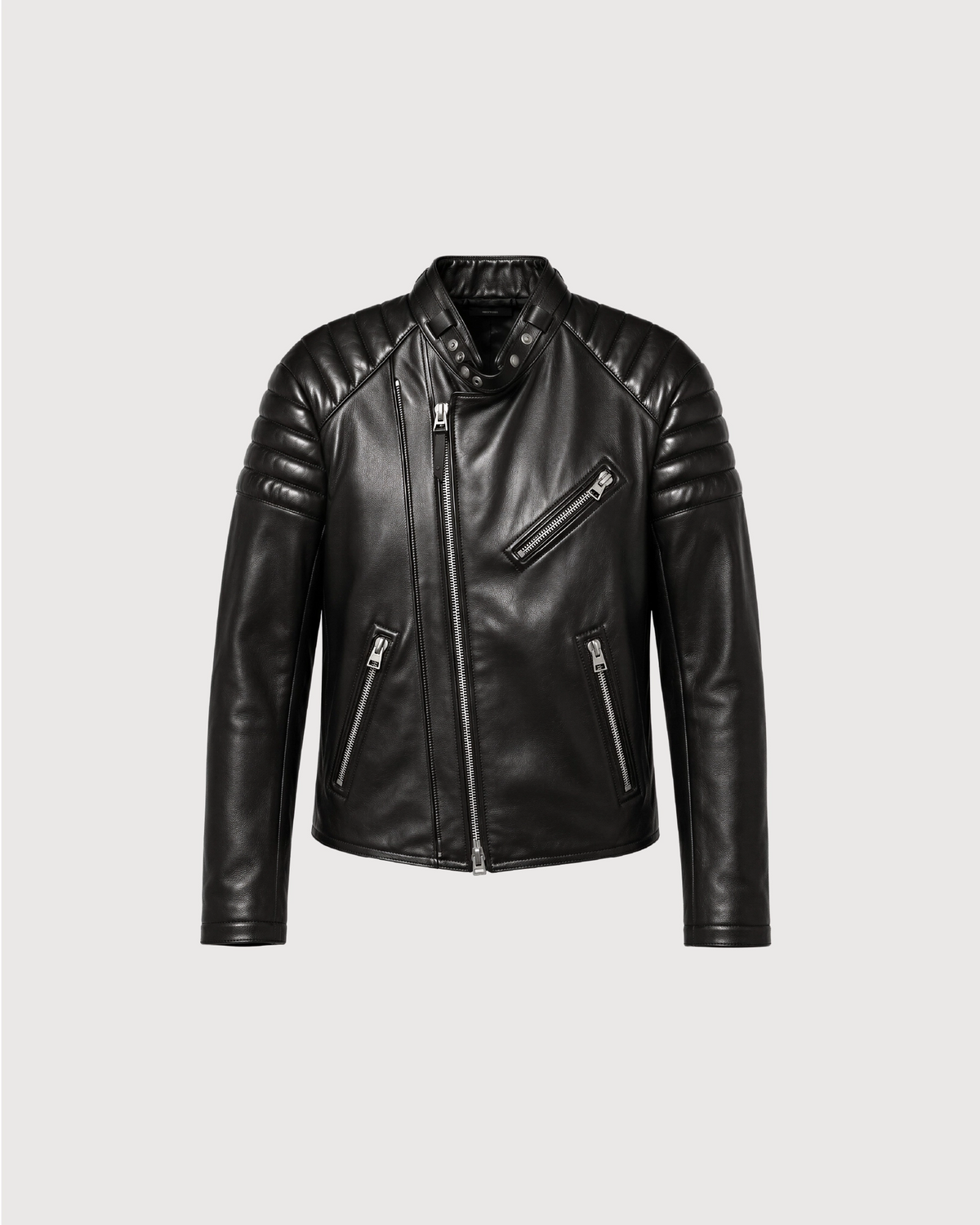 KNOX Black Quilted Biker Leather Jacket - Front