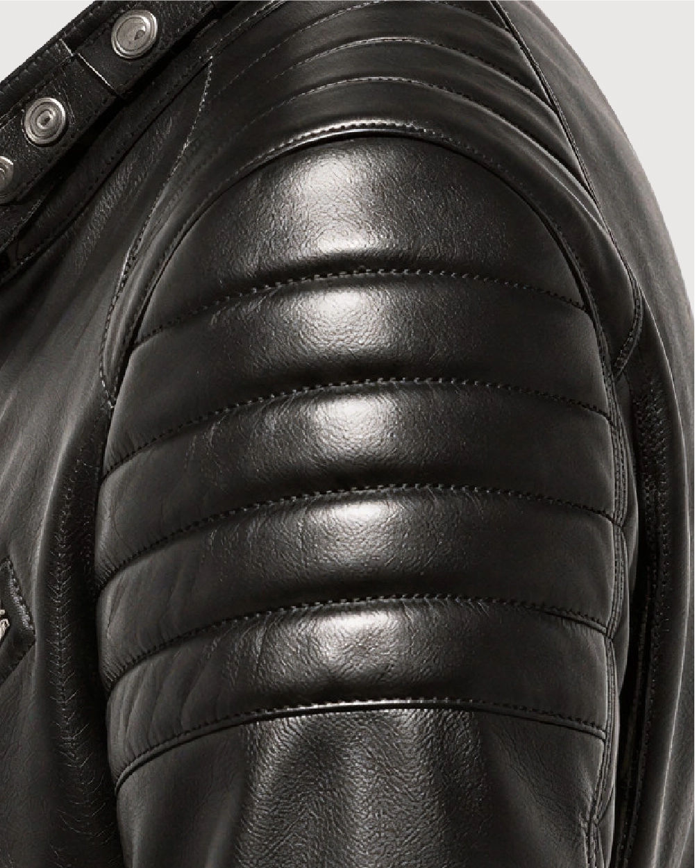 KNOX Black Quilted Biker Leather Jacket - Shoulder Quilt