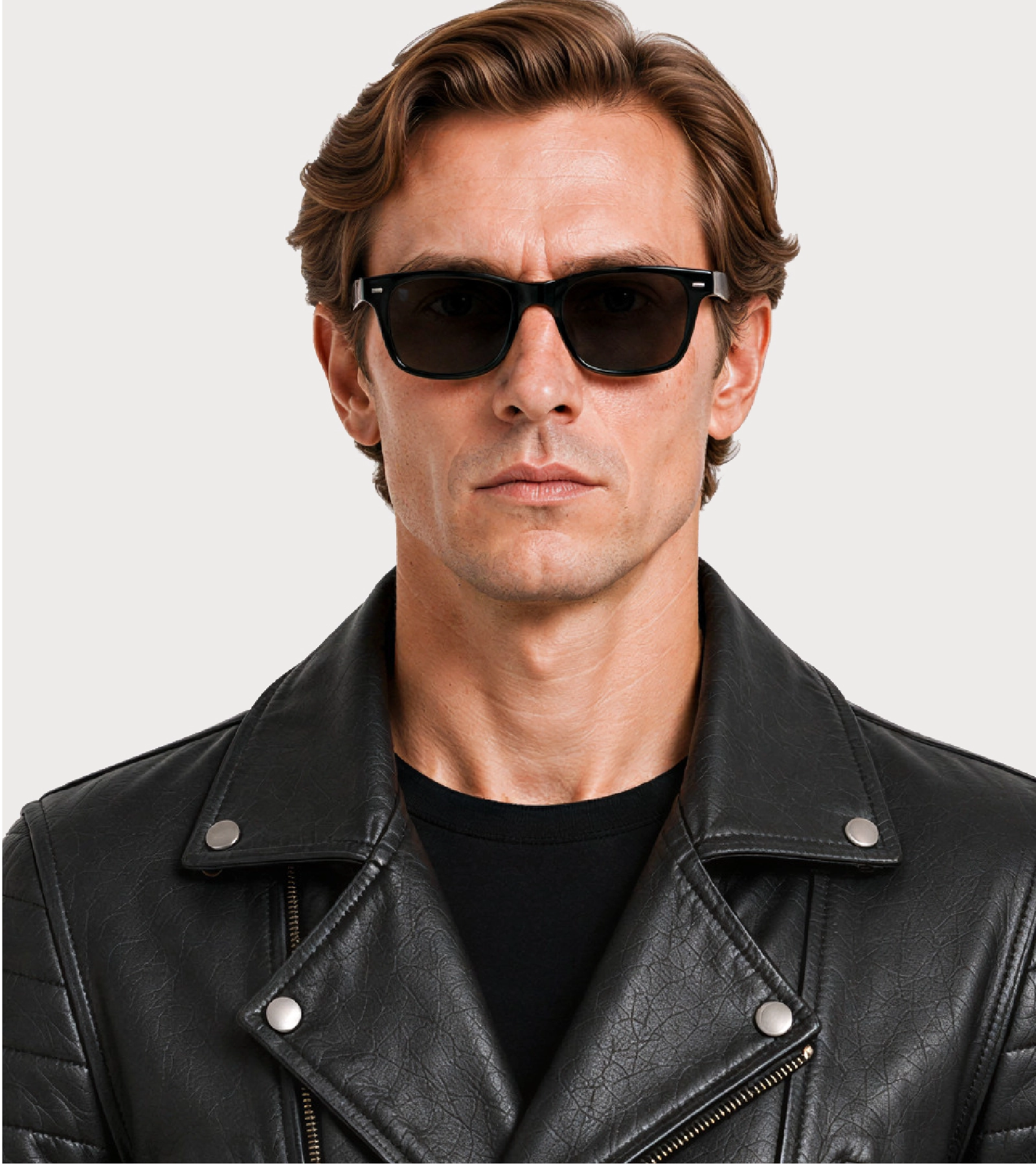KROSS Black Biker Leather Jacket - Zoom