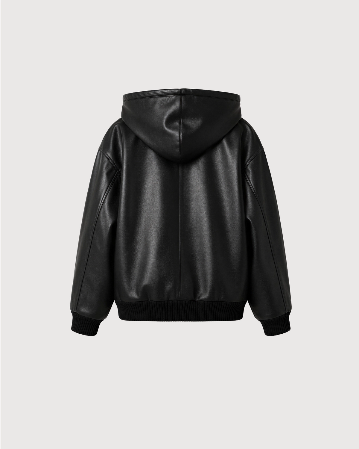LORIN Black Hooded Leather Bomber Jacket - Back Pattern