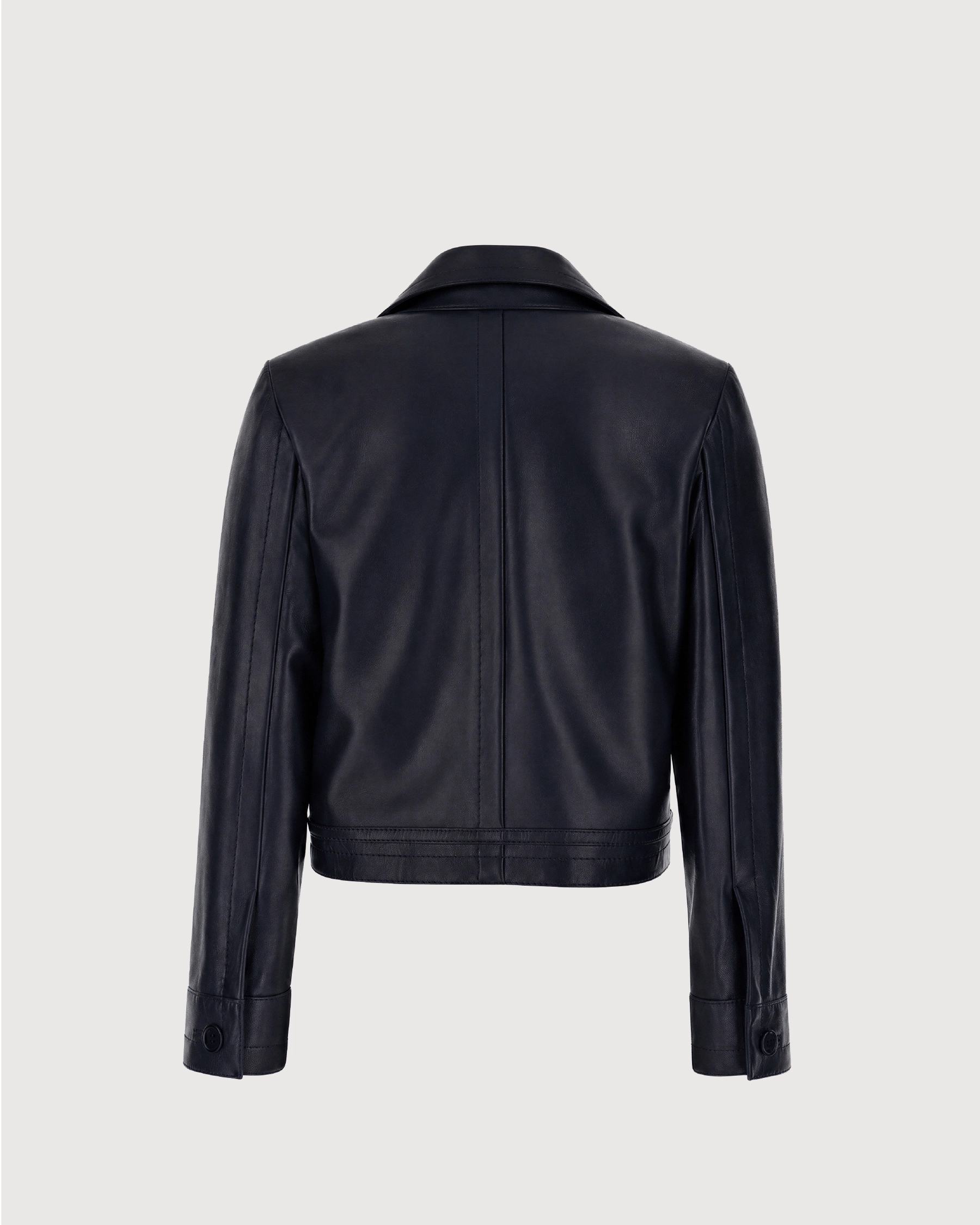 LUCIA Black Buttoned Leather Jacket -Back Pattern
