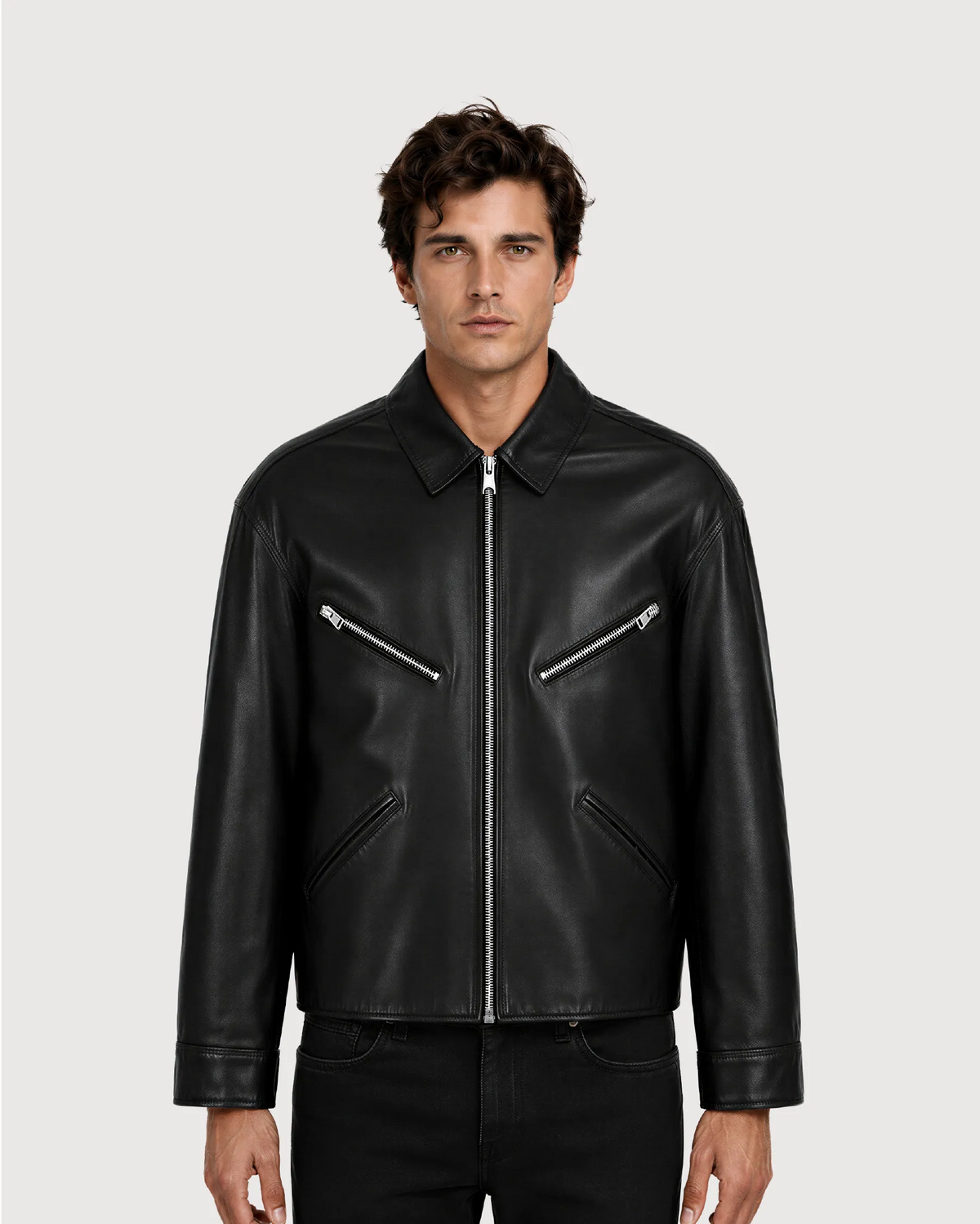 MAKO Black Collared Leather Jacket