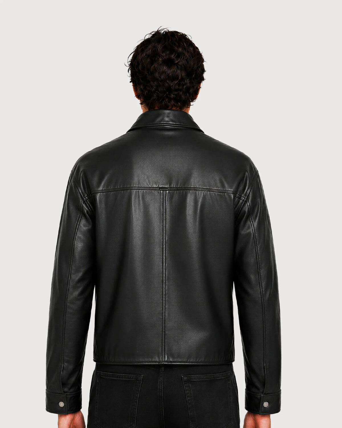 MAKO Black Collared Leather Jacket - Back
