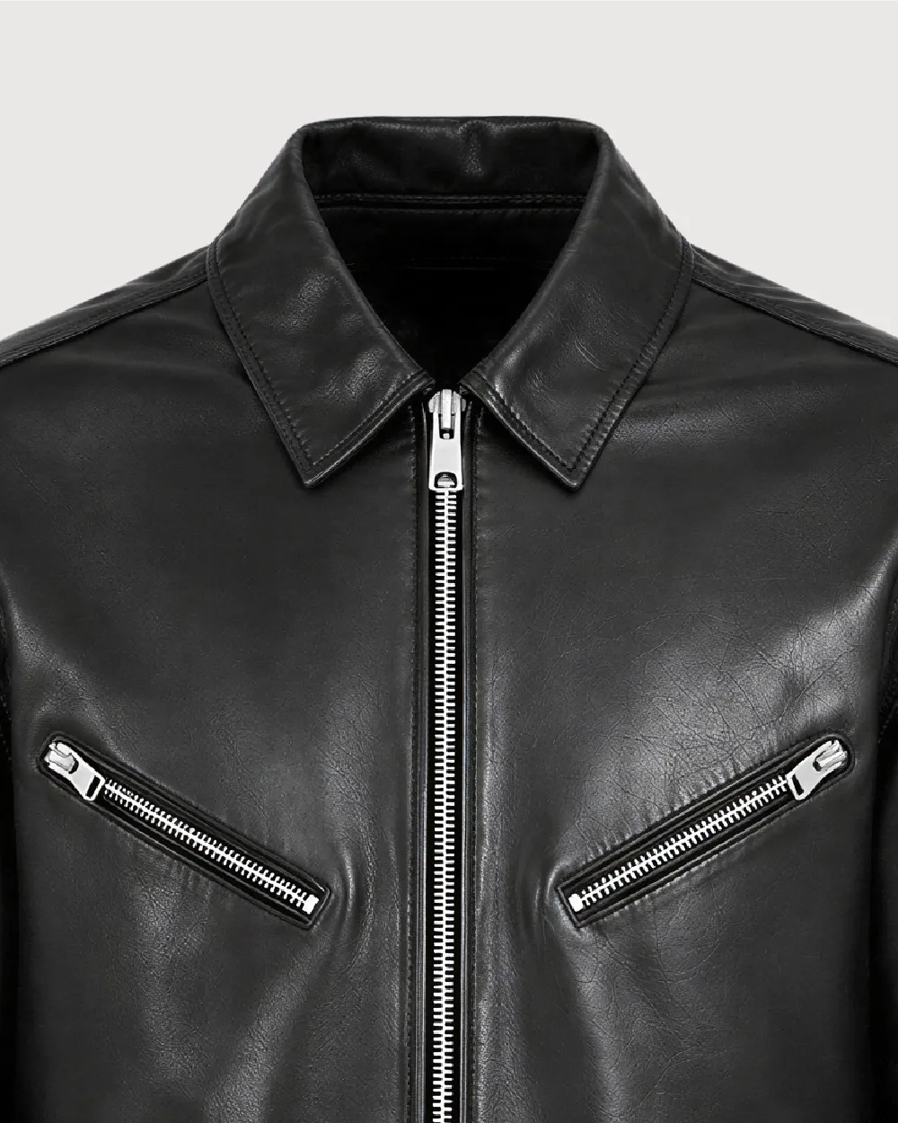 MAKO Black Collared Leather Jacket - Collar