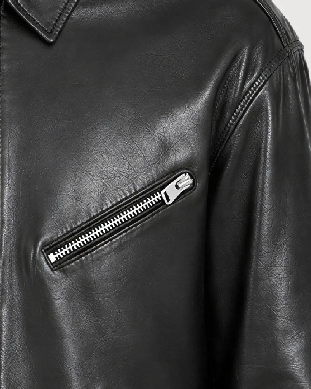 MAKO Black Collared Leather Jacket - Zipper