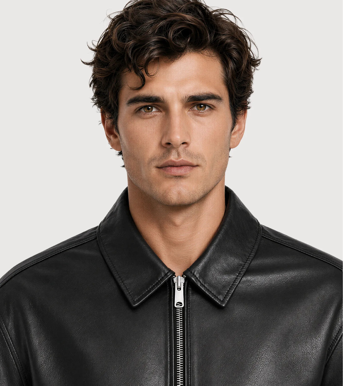 MAKO Black Collared Leather Jacket - Zoom