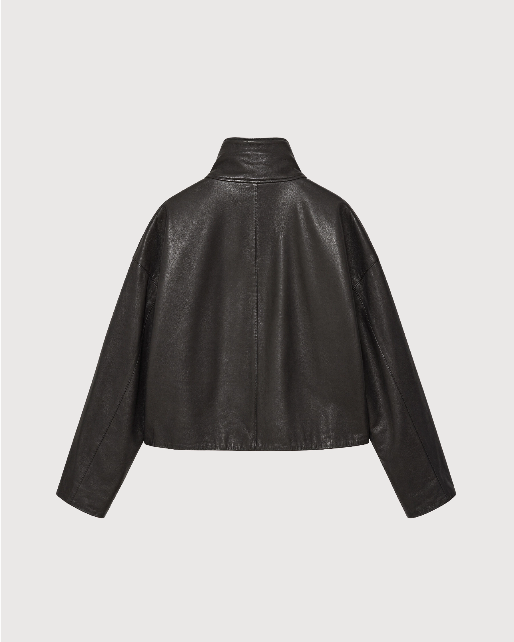 MAREN Black High Neck Leather Jacket - Back Pattern