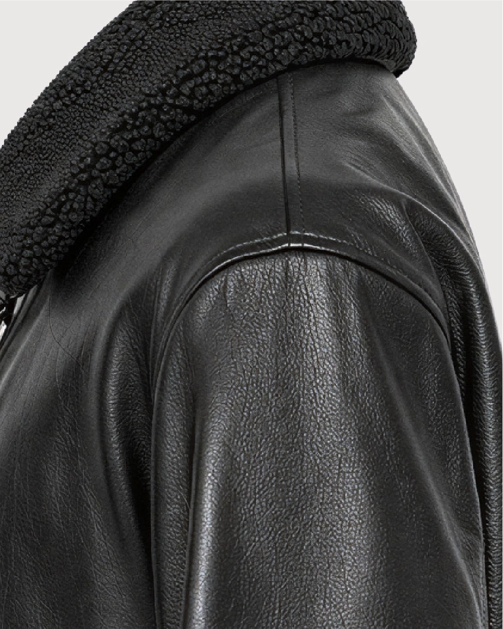 MERCER Black Shearling Collar Leather Flight Jacket - Grain