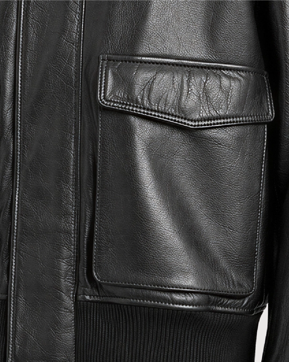 MERCER Black Shearling Collar Leather Flight Jacket - Pocket