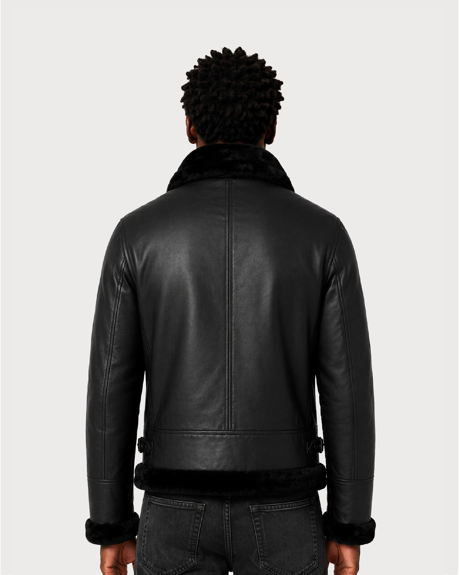 NERO Black B3 Shearling Bomber Leather Jacket - Back Pattern
