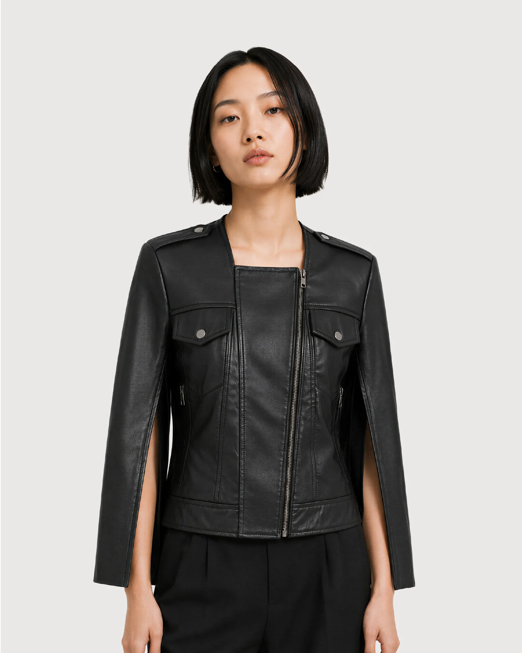 NOIR Black Split-Sleeve Leather Jacket