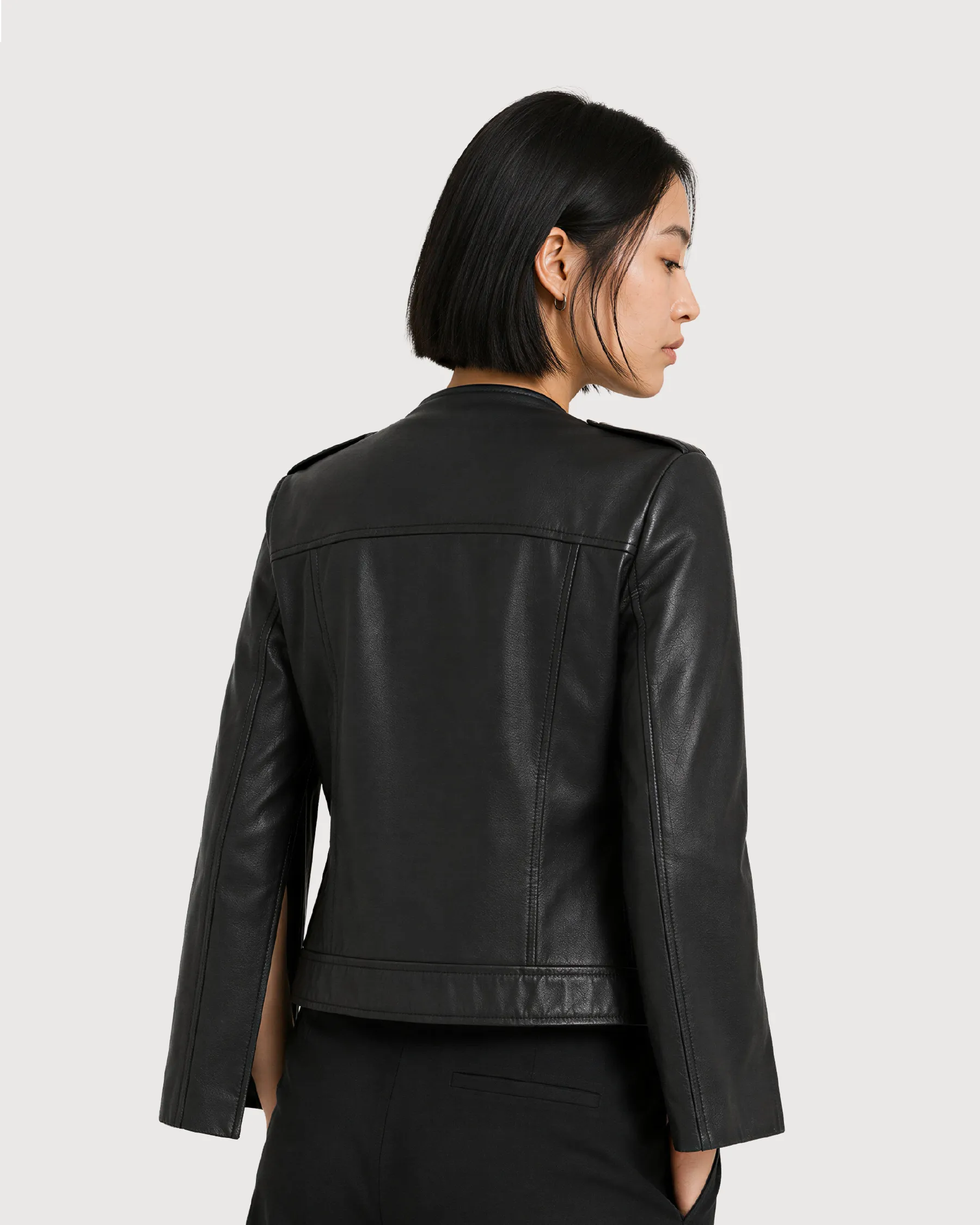 NOIR Black Split-Sleeve Leather Jacket - Back