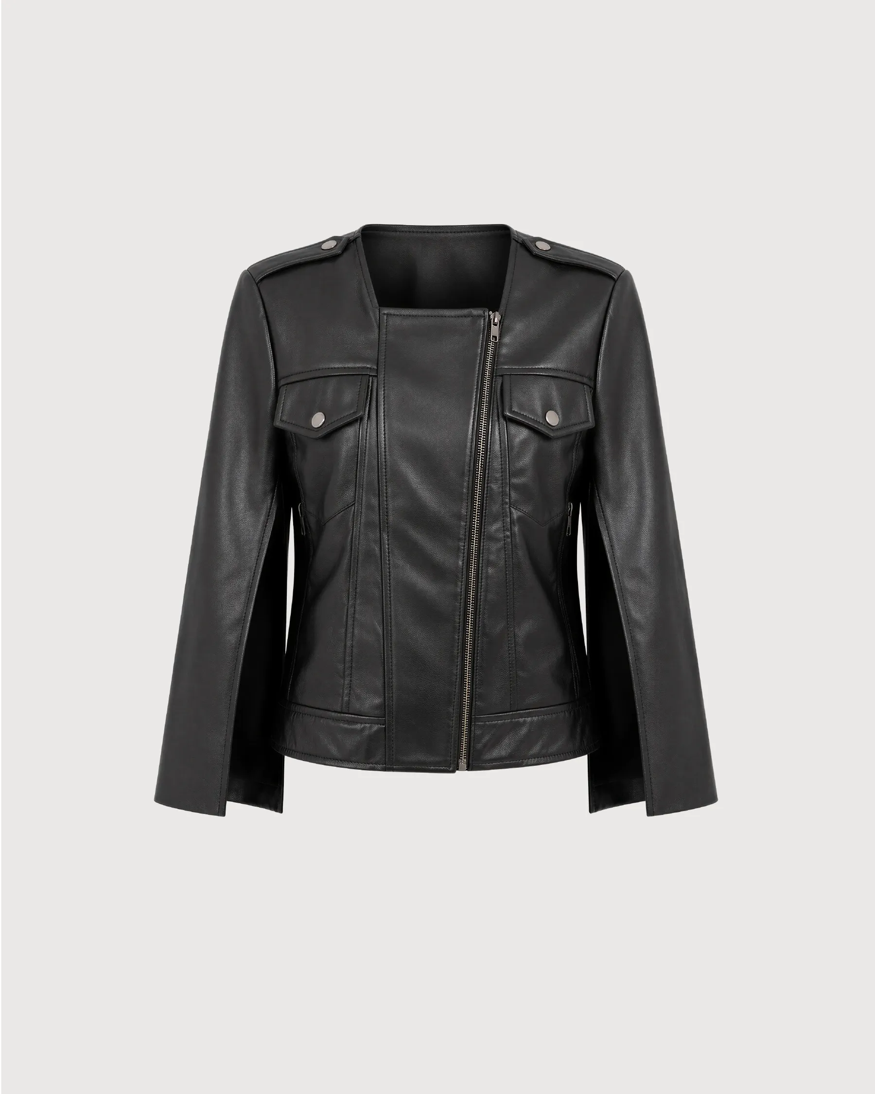 NOIR Black Split-Sleeve Leather Jacket - Front