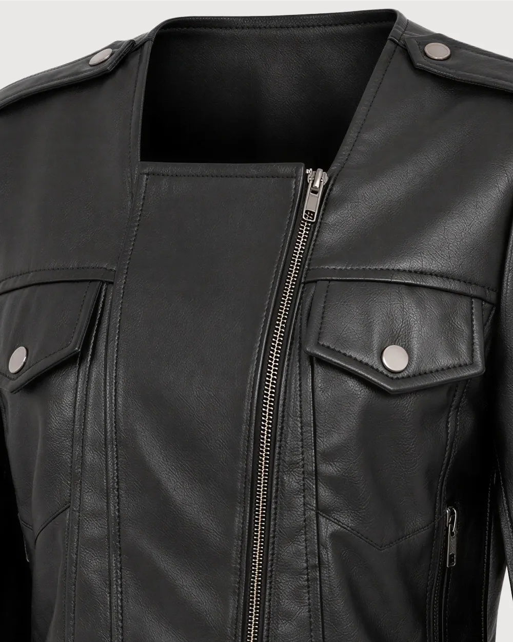 NOIR Black Split-Sleeve Leather Jacket - Pocket
