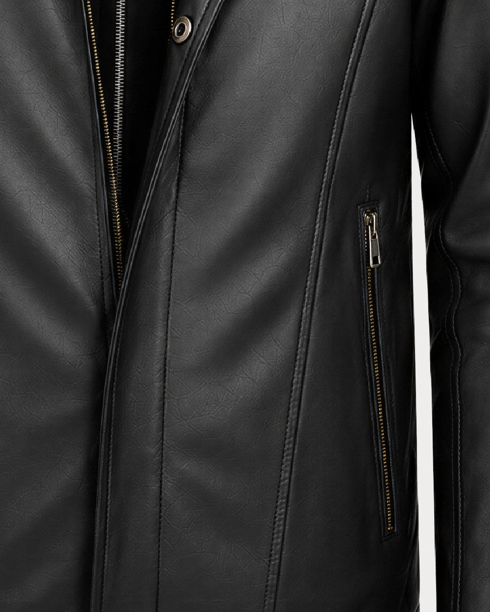 NOX Black Hooded Biker Leather Jacket - Pockets