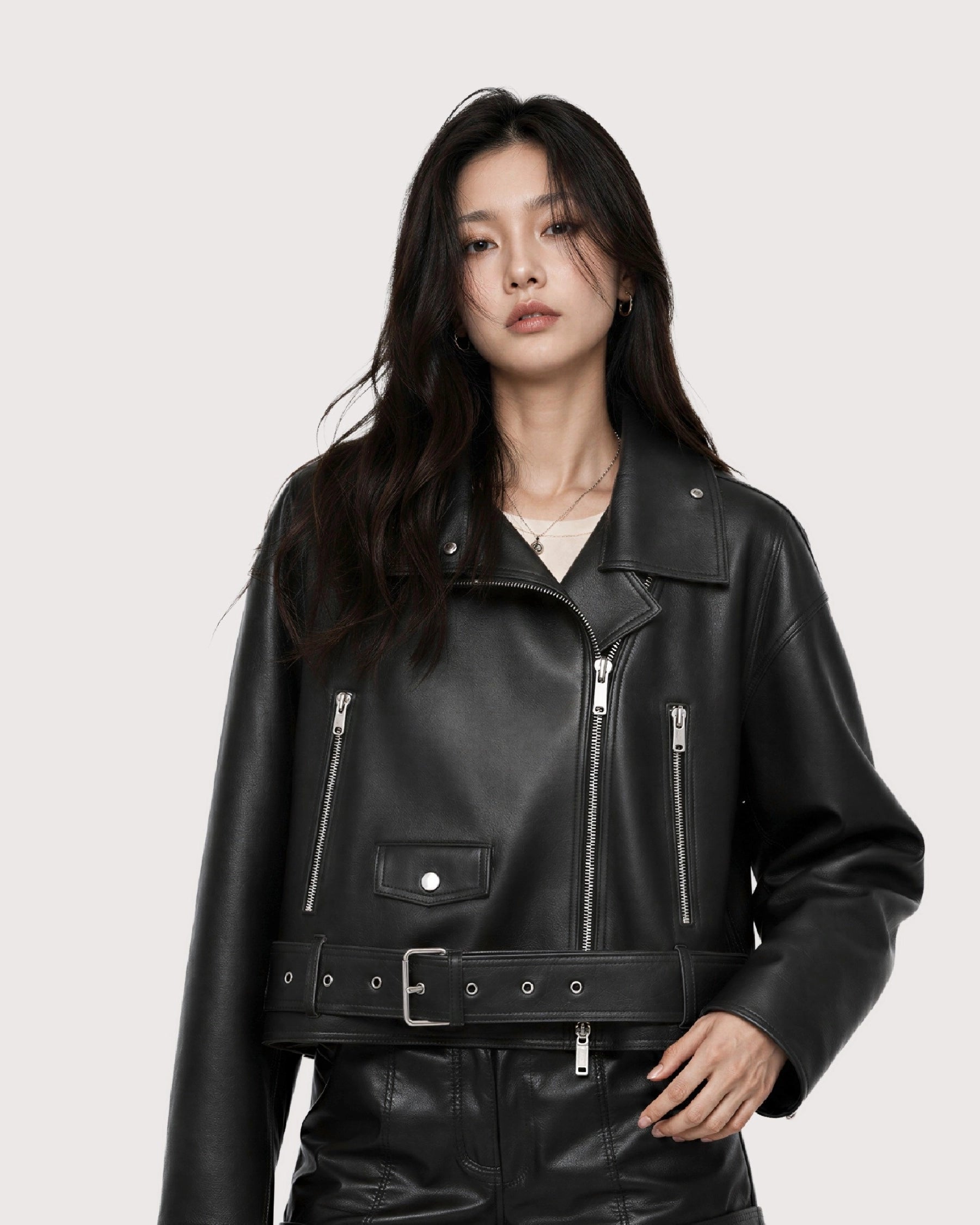 ONYX Black Belted Biker Leather Jacket
