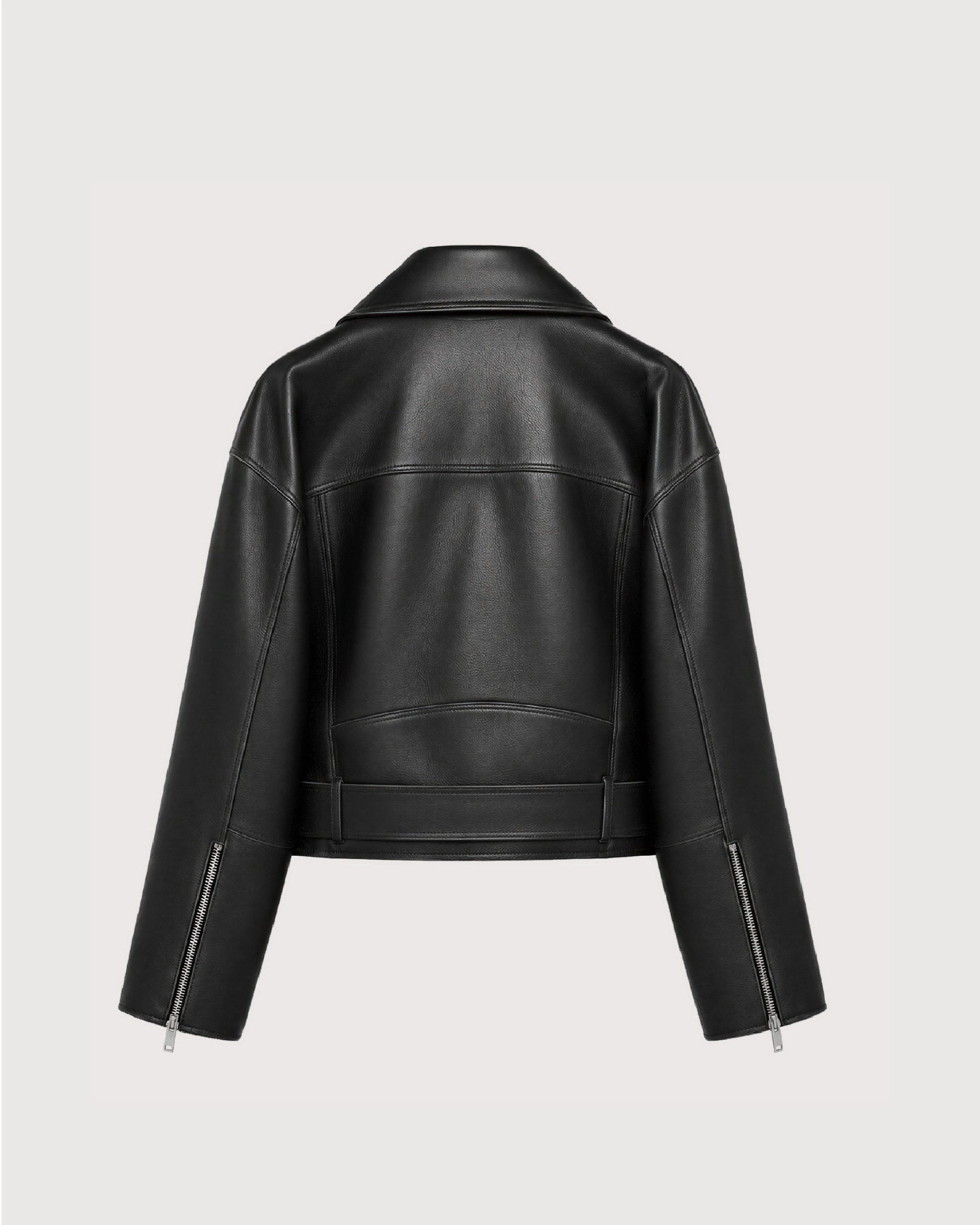 ONYX Black Belted Biker Leather Jacket - Back Pattern