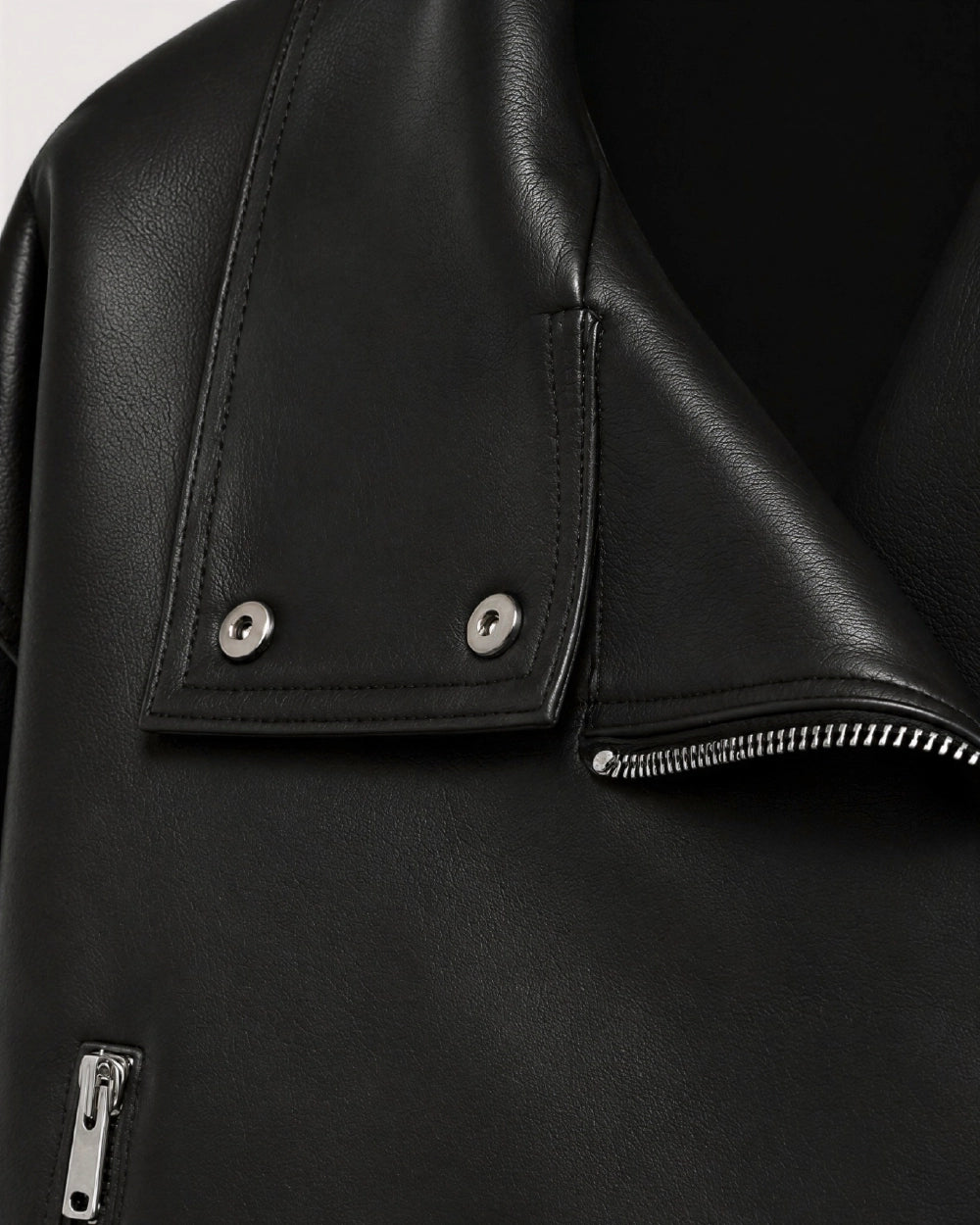 ONYX Black Belted Biker Leather Jacket - Button