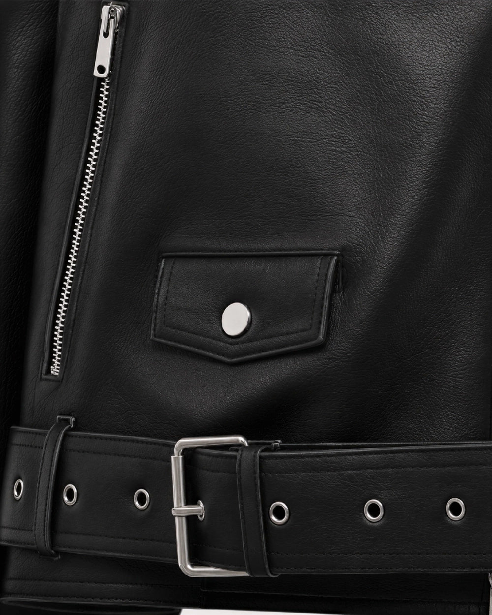 ONYX Black Belted Biker Leather Jacket - Pocket