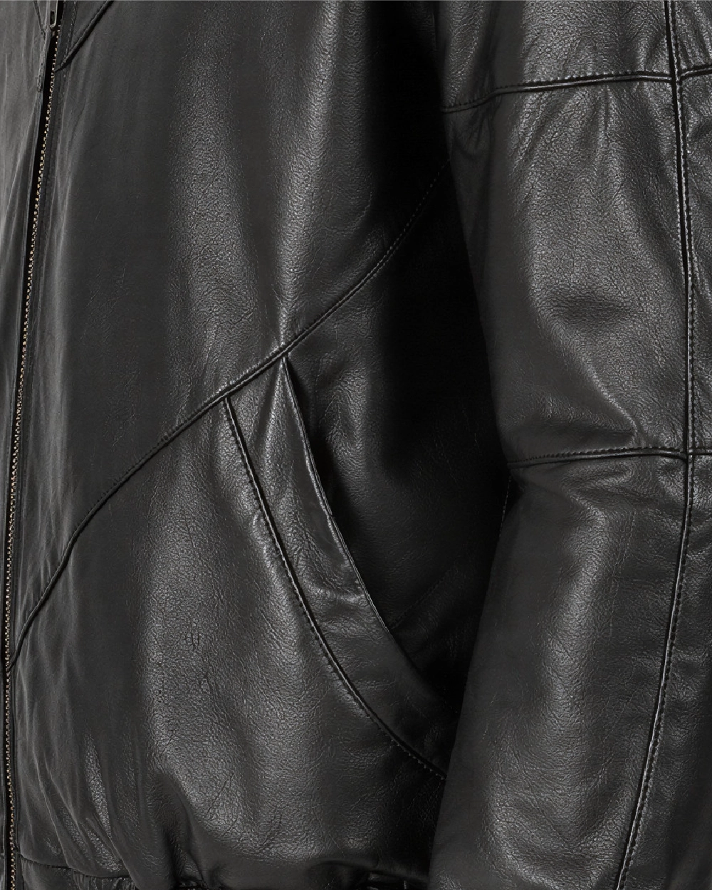 ORION Black Fur Hood Bomber Leather Jacket - Pocket