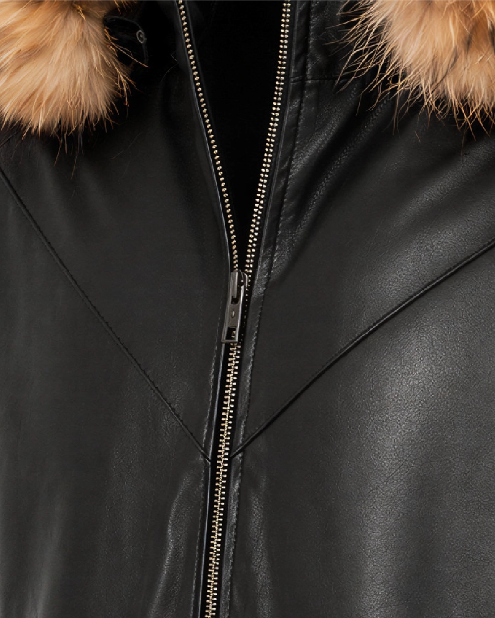 ORION Black Fur Hood Bomber Leather Jacket - Zipper