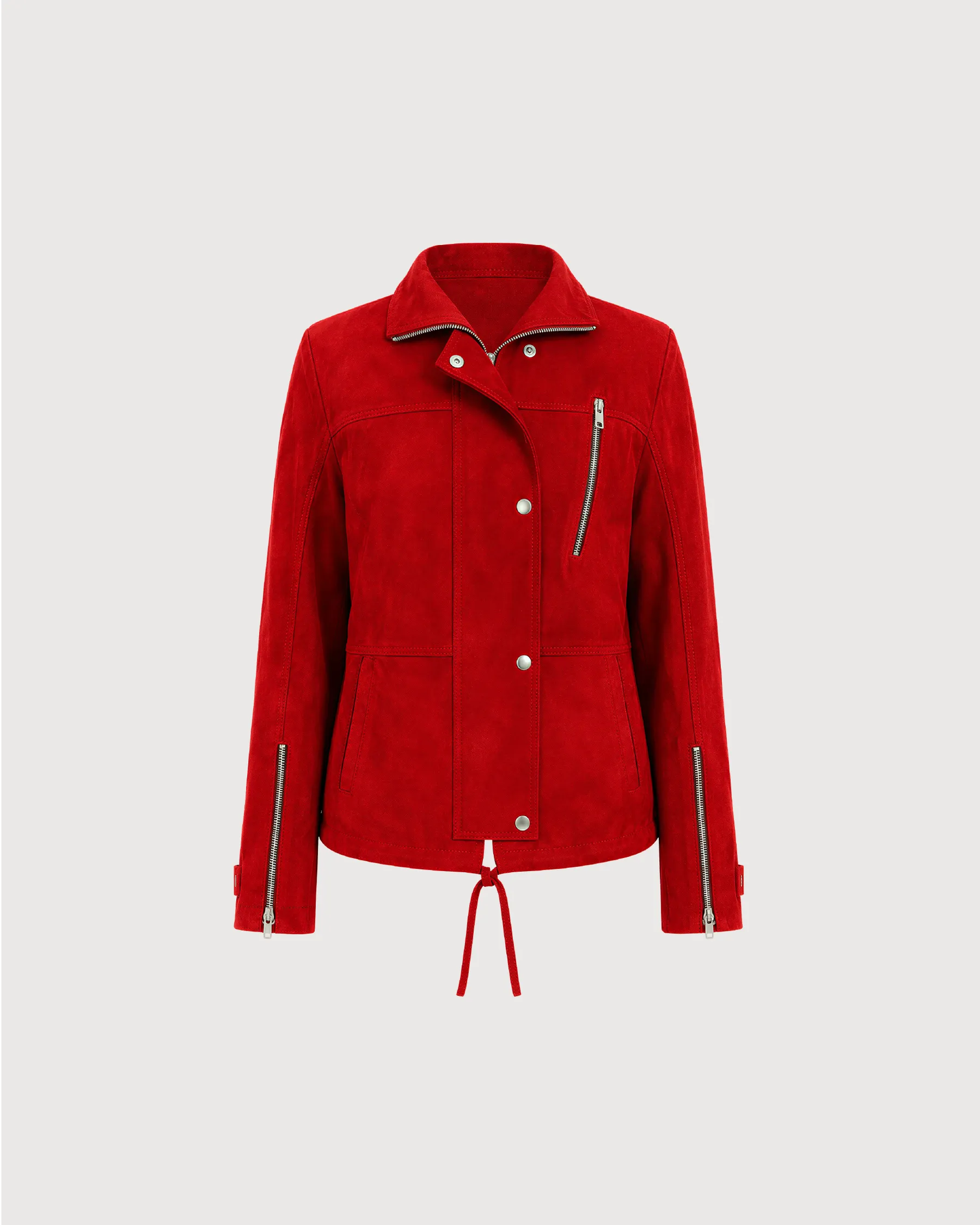 RHEA Crimson Suede Moto Leather Jacket - Front