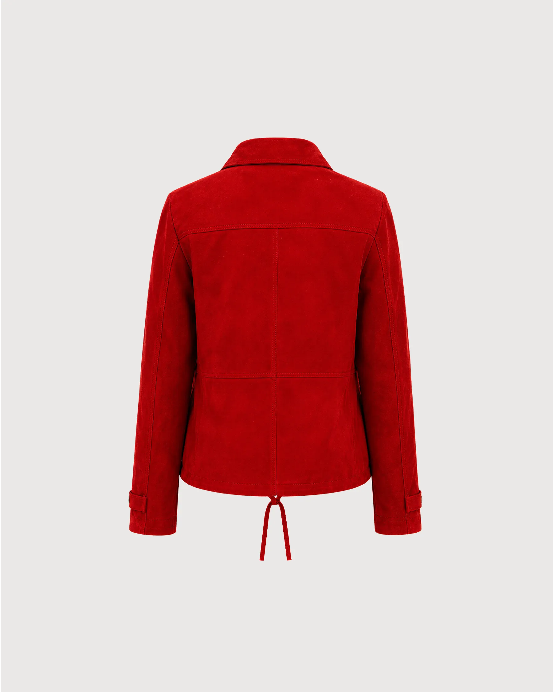 RHEA Crimson Suede Moto Leather Jacket - Back Pattern