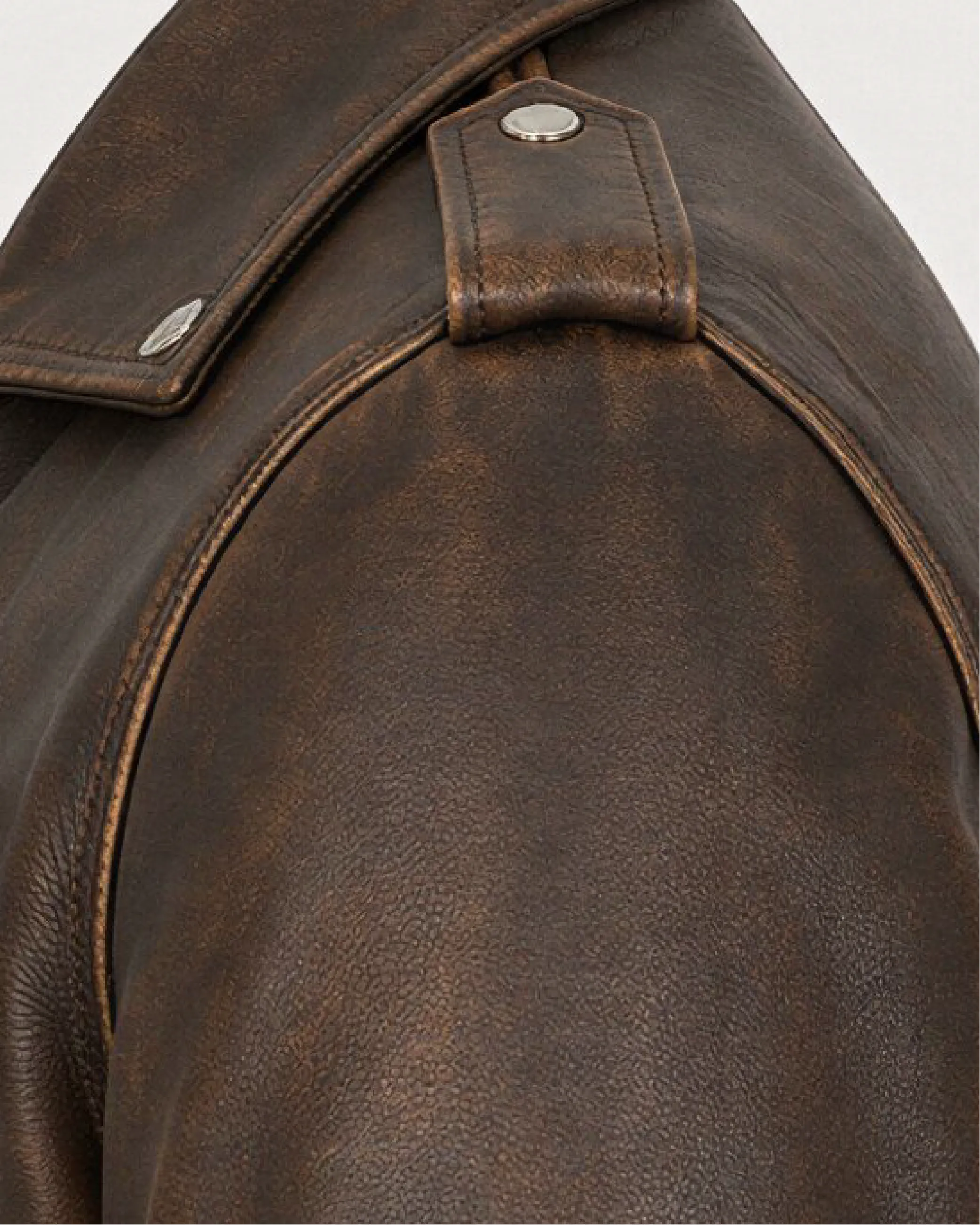 ROAN Distressed Brown Belted Biker Leather Jacket - Strap