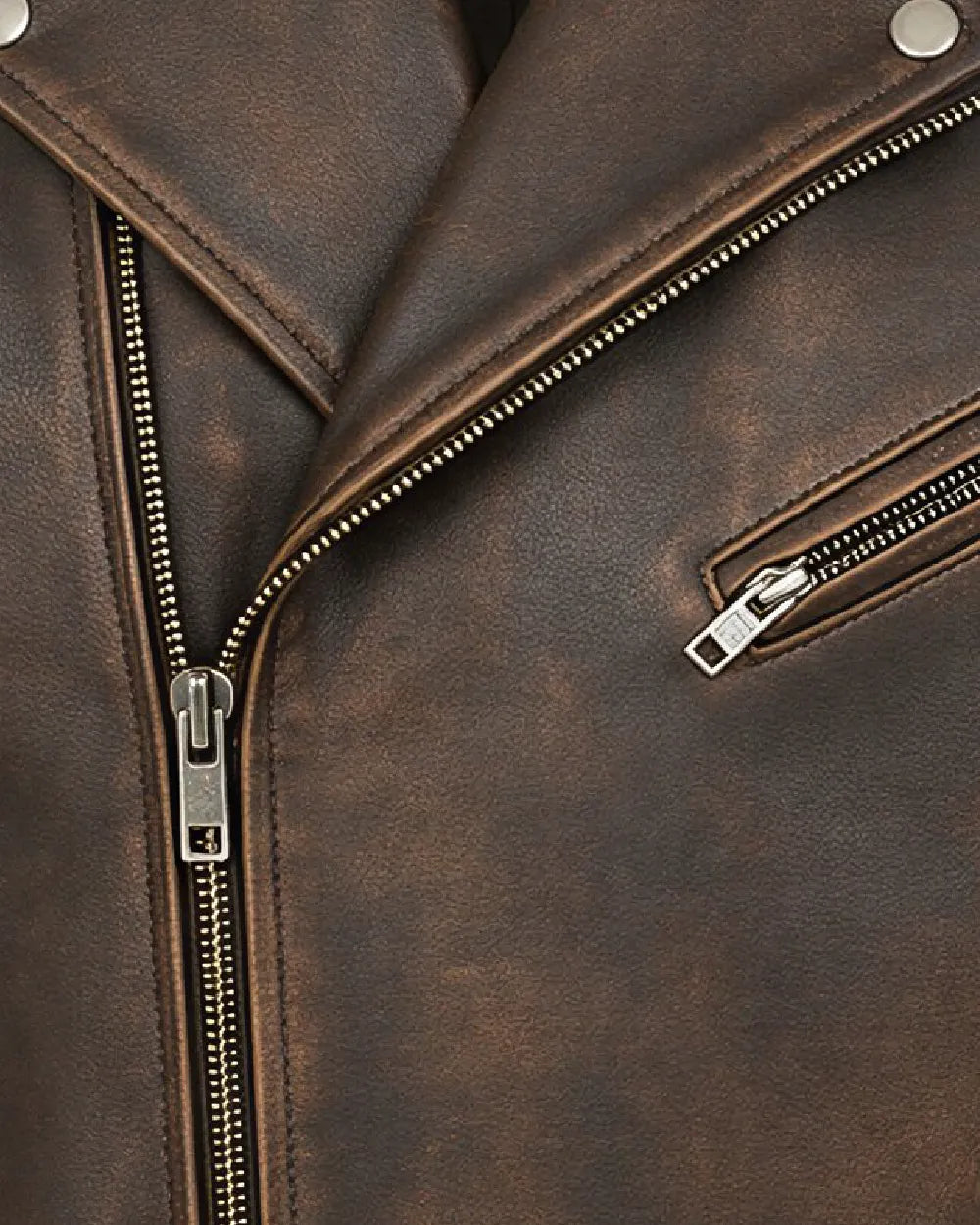 ROAN Distressed Brown Belted Biker Leather Jacket - Zipper