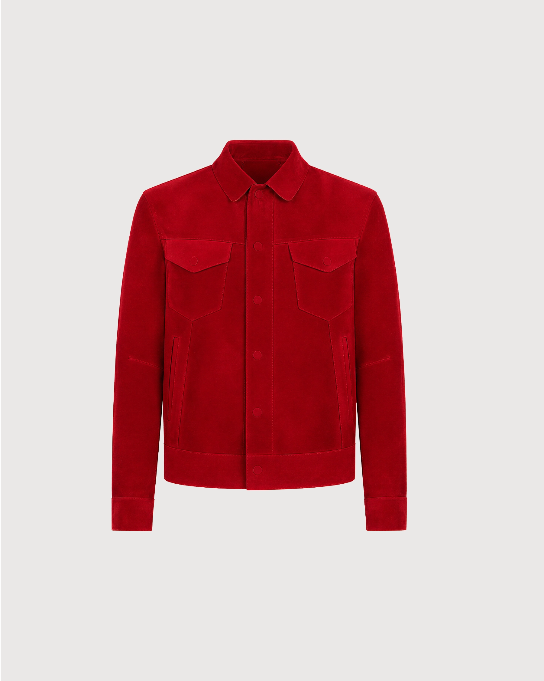 ROAN Red Suede Trucker Leather Jacket  - Front