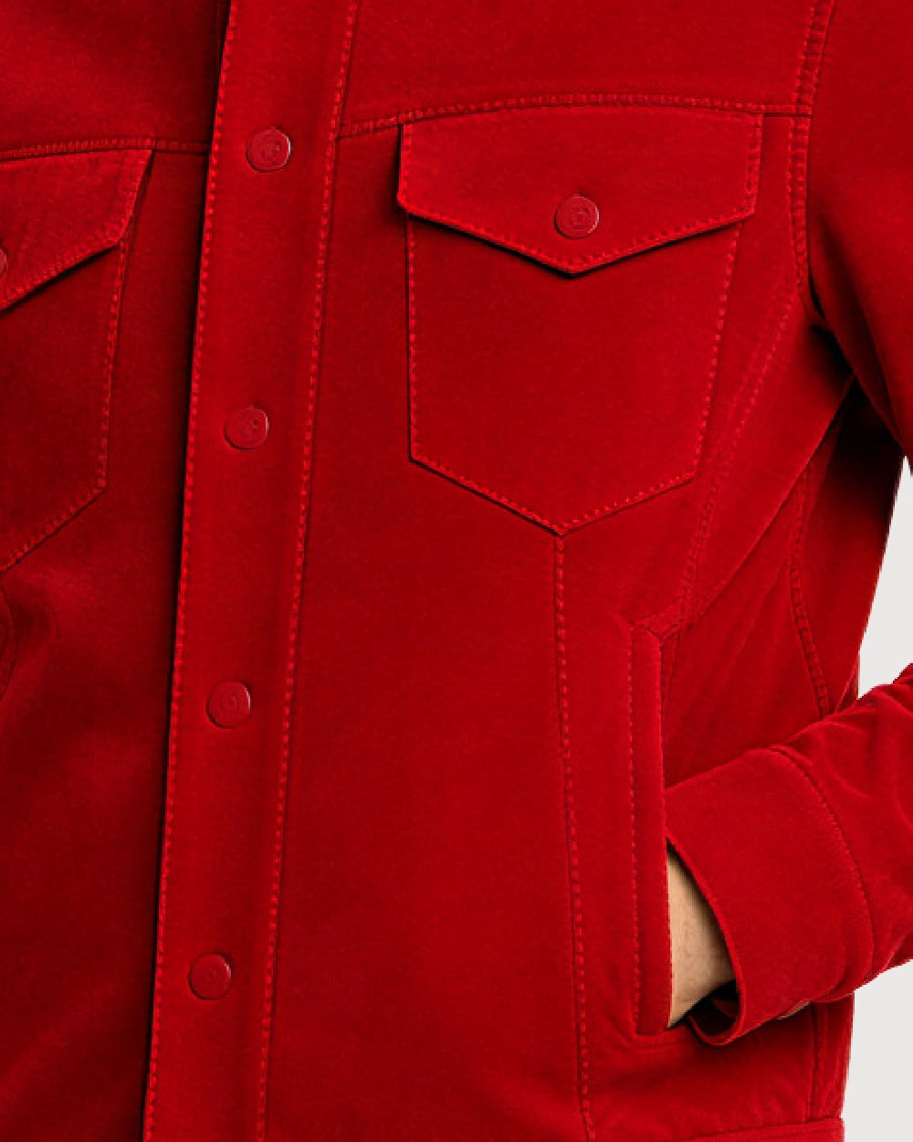 ROAN Red Suede Trucker Leather Jacket - Pocket