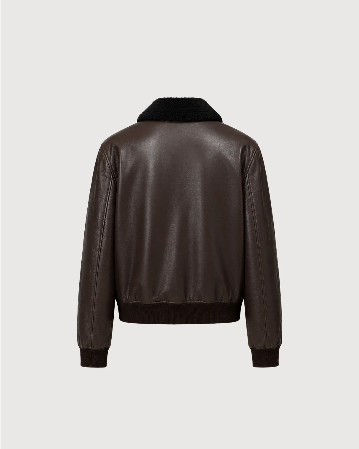 ROOK Dark Brown Cowhide Shearling Bomber Leather Jacket - Back Pattern