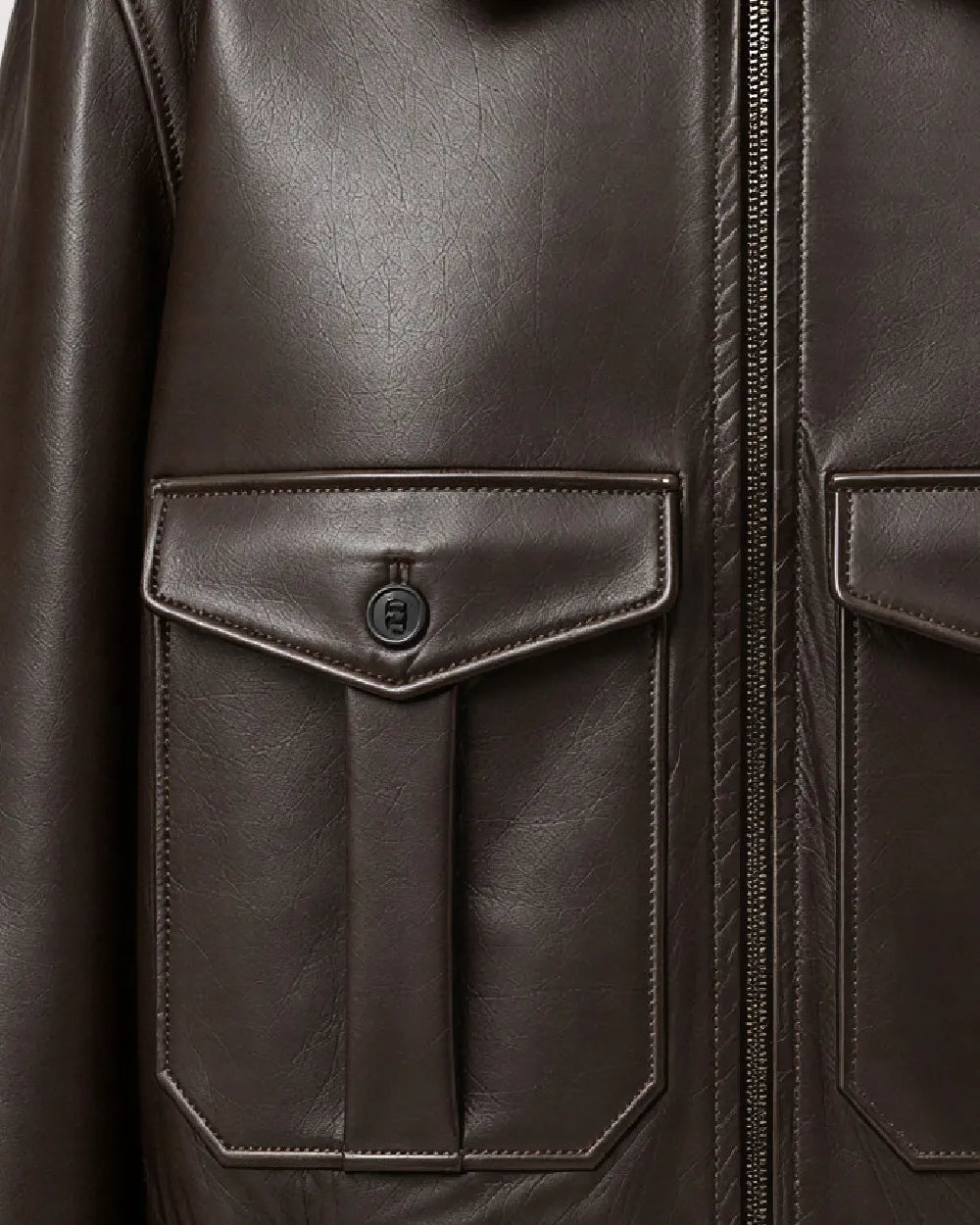 ROOK Dark Brown Cowhide Shearling Bomber Leather Jacket - Pockets