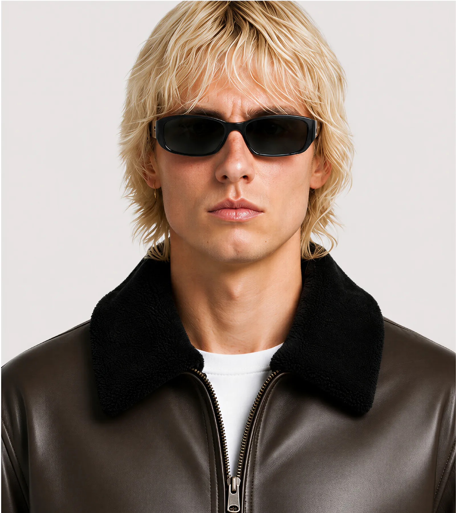 ROOK Dark Brown Cowhide Shearling Bomber Leather Jacket - Zoom