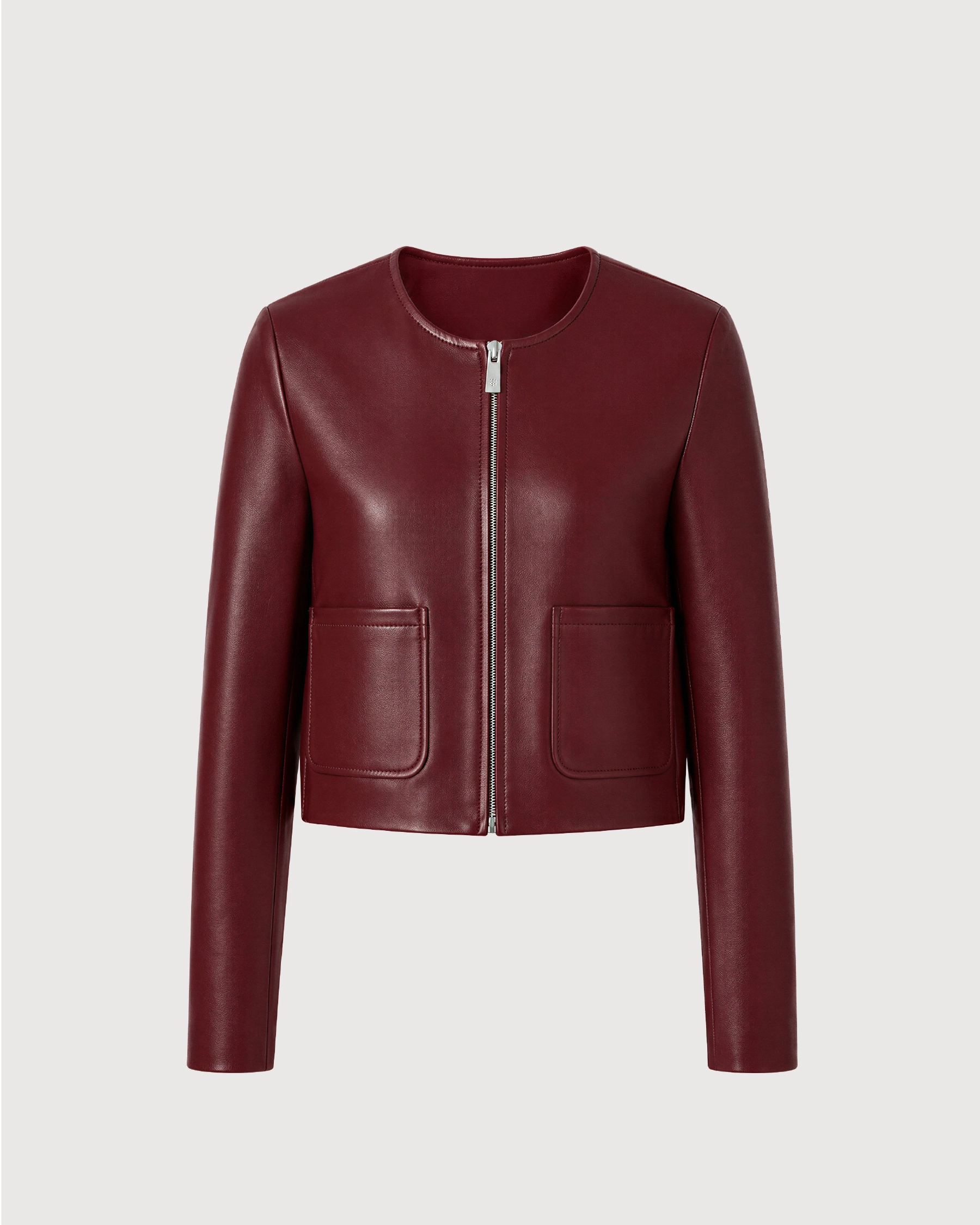 SIENNA Burgundy Cropped Cowhide Leather Jacket - Front