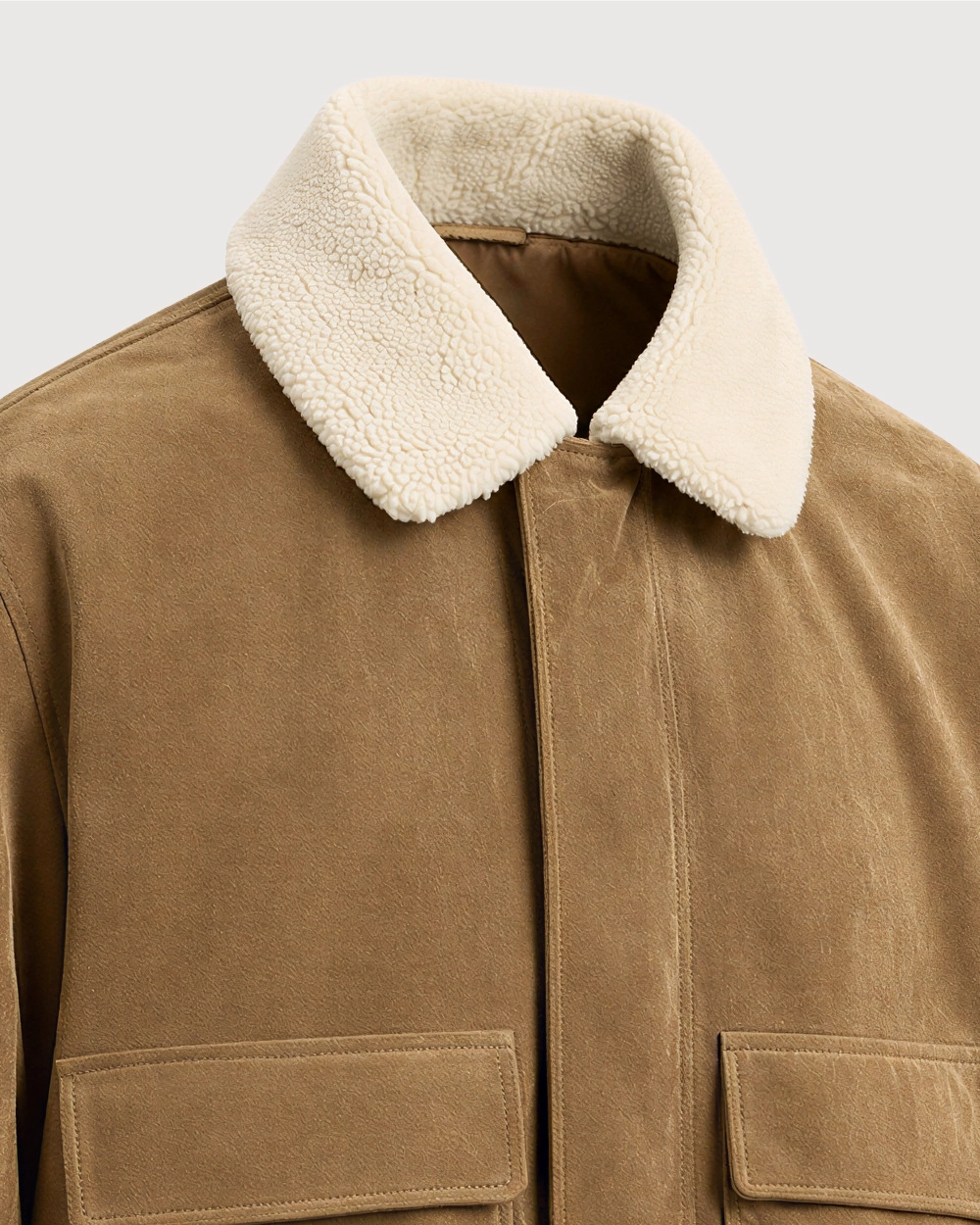 SOREN Tan Shearling Collar Suede Leather Jacket - Shearling