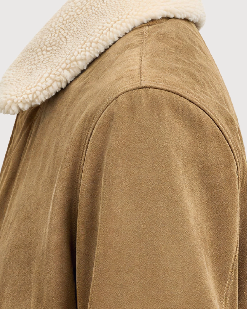 SOREN Tan Shearling Collar Suede Leather Jacket - Thread