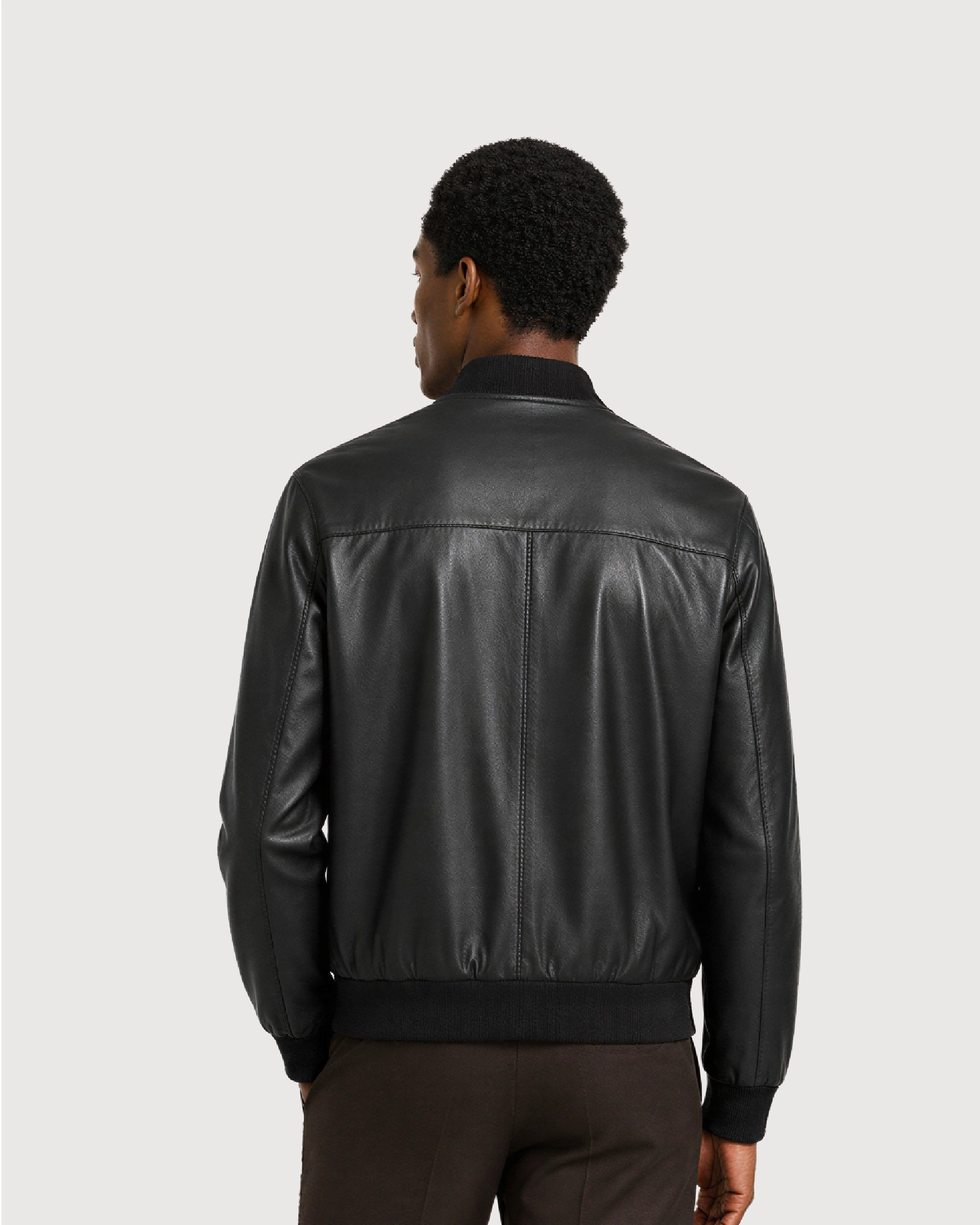 VAREN Black Bomber Leather Jacket - Back Pattern